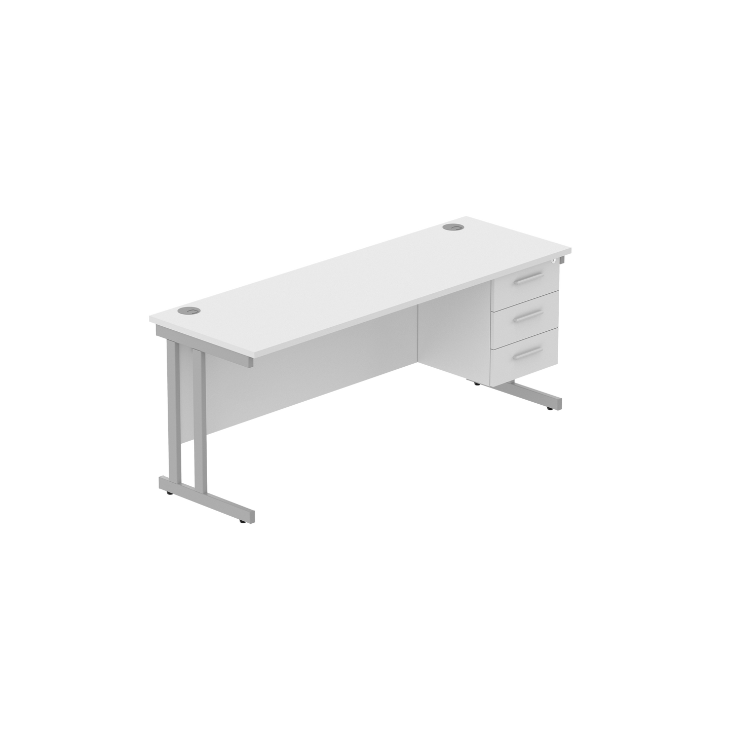Office Rectangular Desk with Steel Double Upright Cantilever Legs + 3 Drawer Fixed Pedestal (FSC) | 1800X600 | Arctic White/Silver