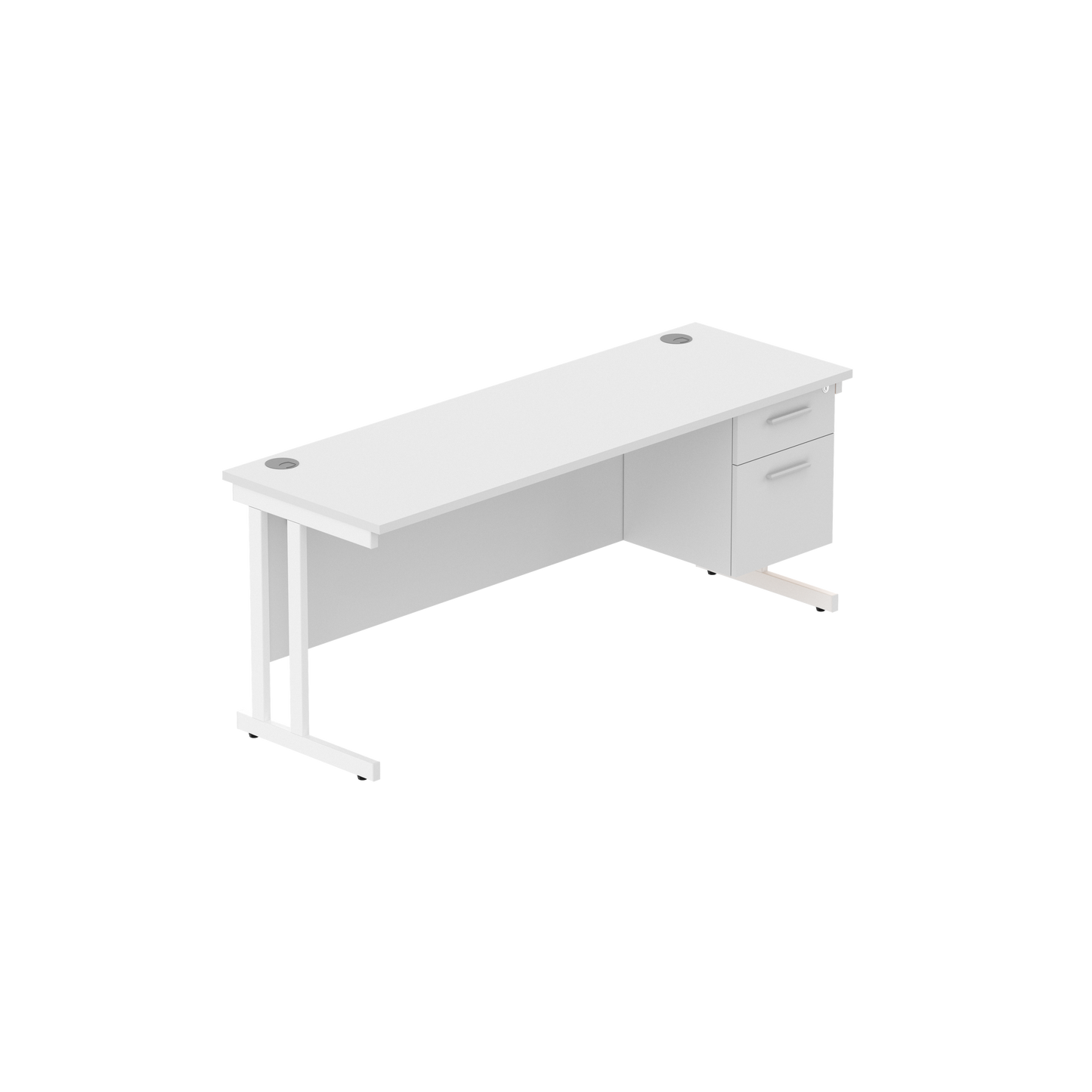 Office Rectangular Desk with Steel Double Upright Cantilever Legs + 2 Drawer Fixed Pedestal (FSC) | 1800X600 | Arctic White/White