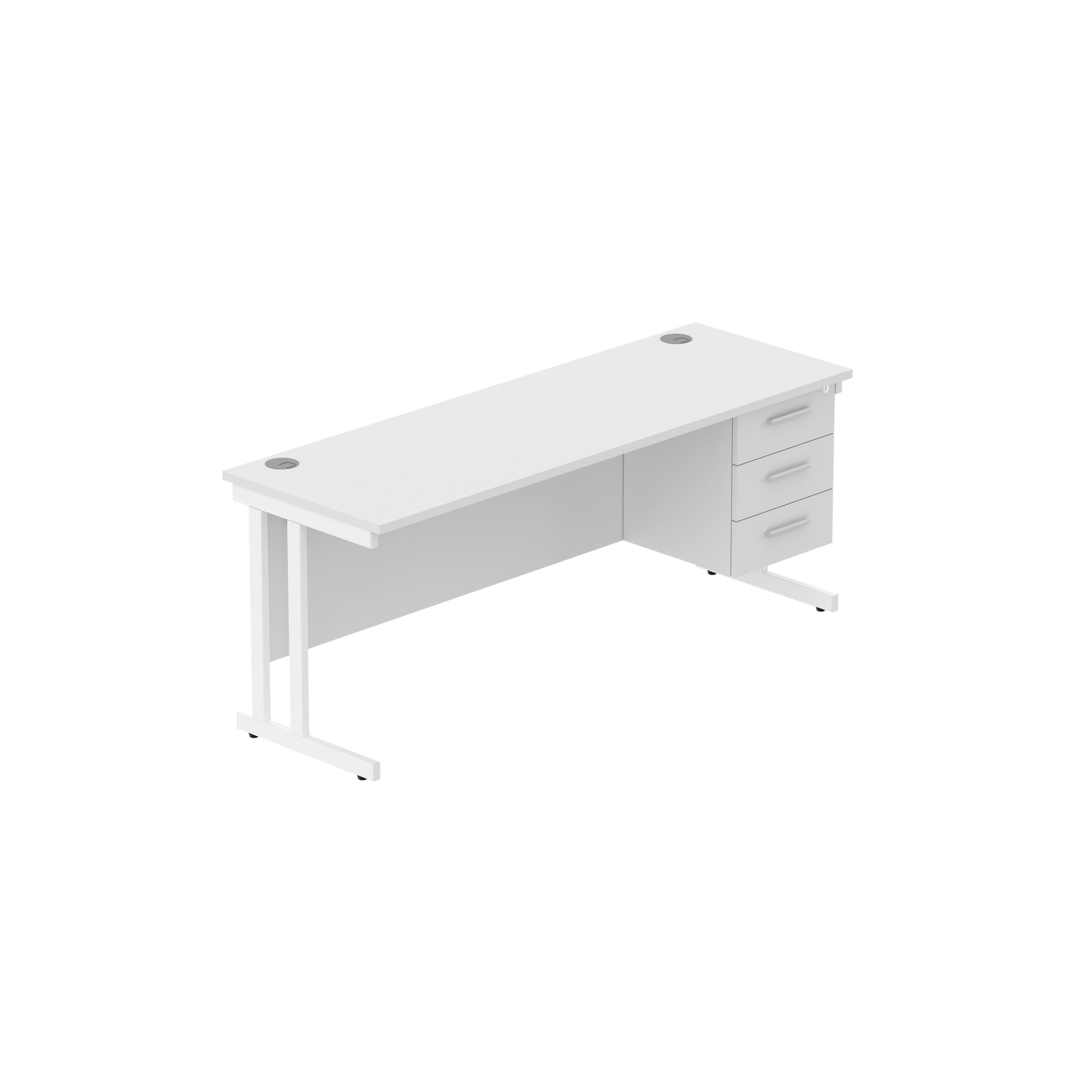 Office Rectangular Desk with Steel Double Upright Cantilever Legs + 3 Drawer Fixed Pedestal (FSC) | 1800X600 | Arctic White/White