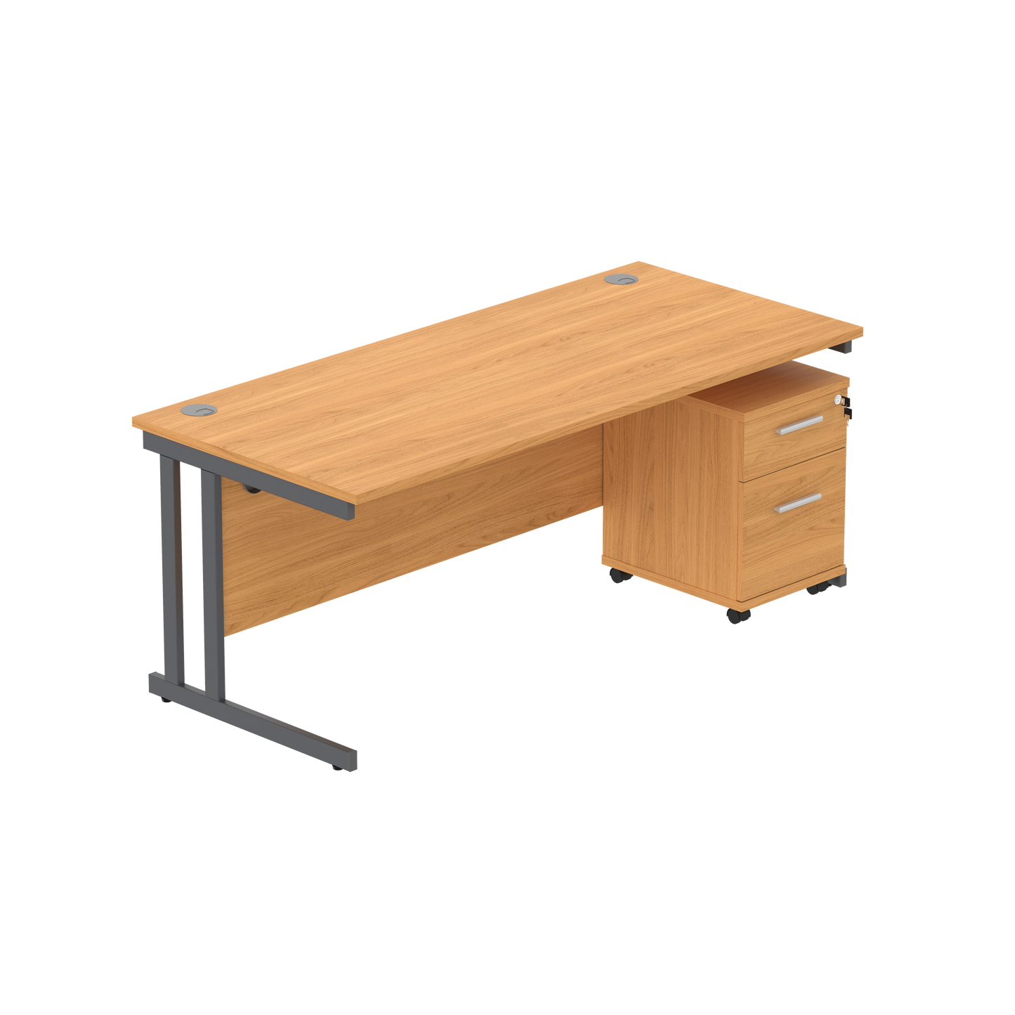 Double Upright Rectangular Desk + 2 Drawer Mobile Under Desk Pedestal (FSC) | 1800X800 | Norwegian Beech/Graphite