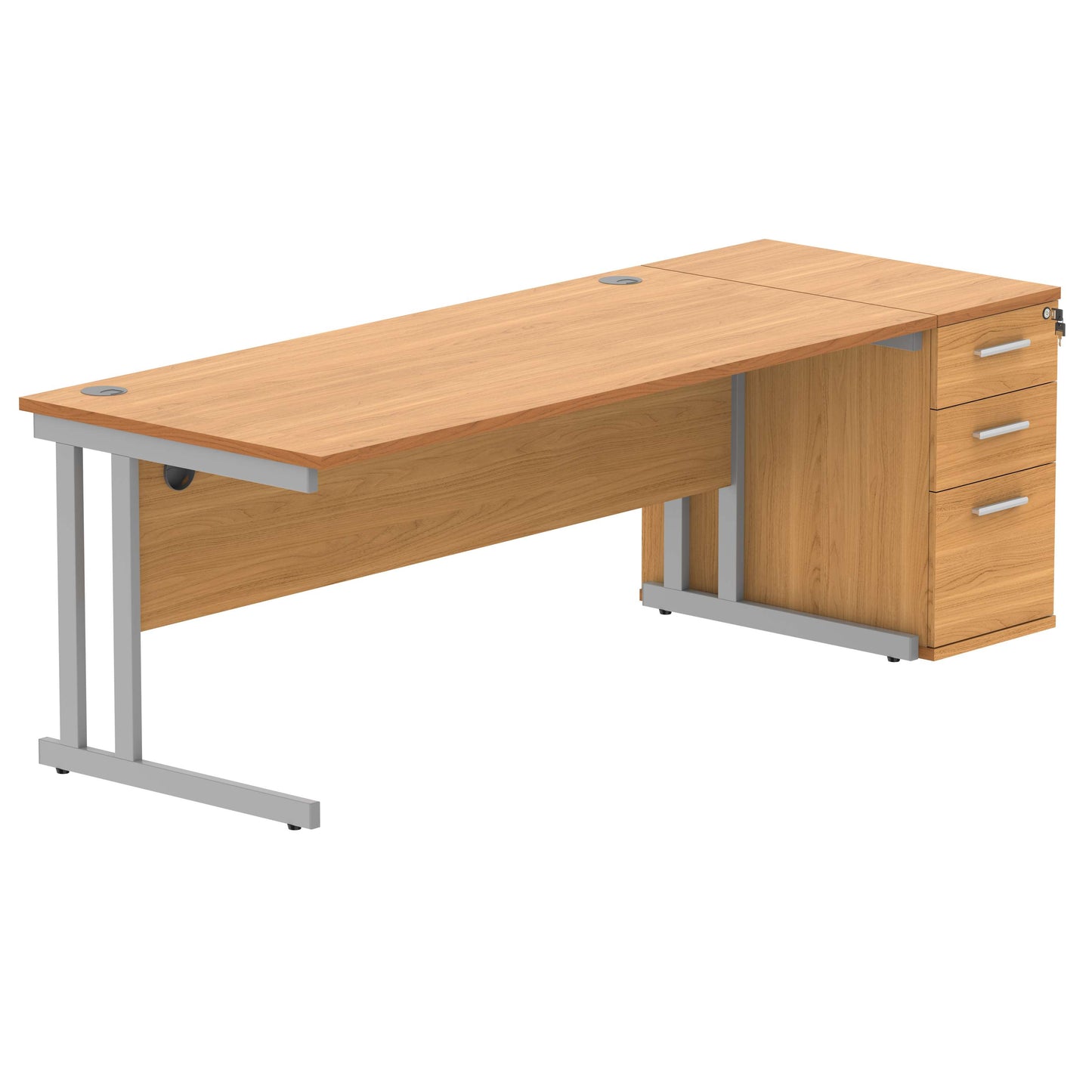 Double Upright Rectangular Desk + Desk High Pedestal (FSC) | 1800X800 | Norwegian Beech/Silver