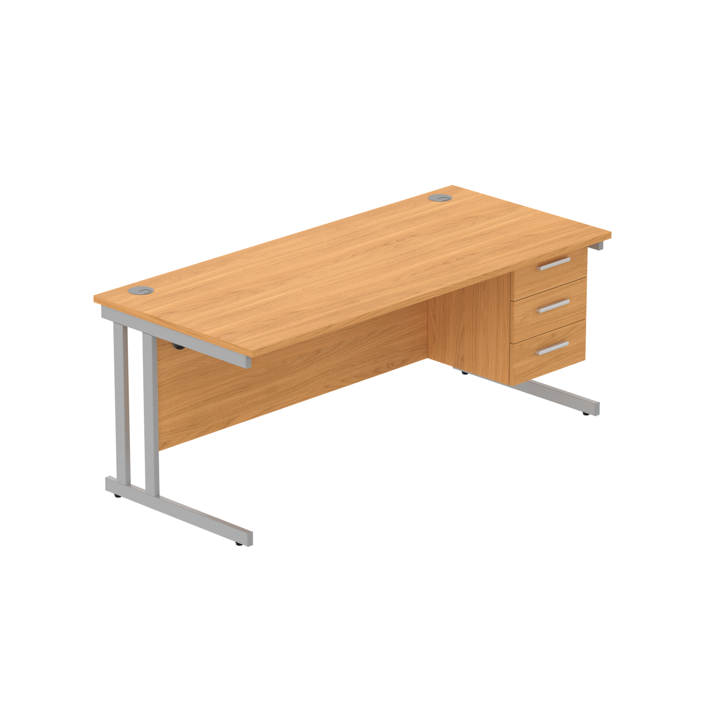 Office Rectangular Desk with Steel Double Upright Cantilever Legs + 3 Drawer Fixed Pedestal (FSC) | 1800X800 | Norwegian Beech/Silver
