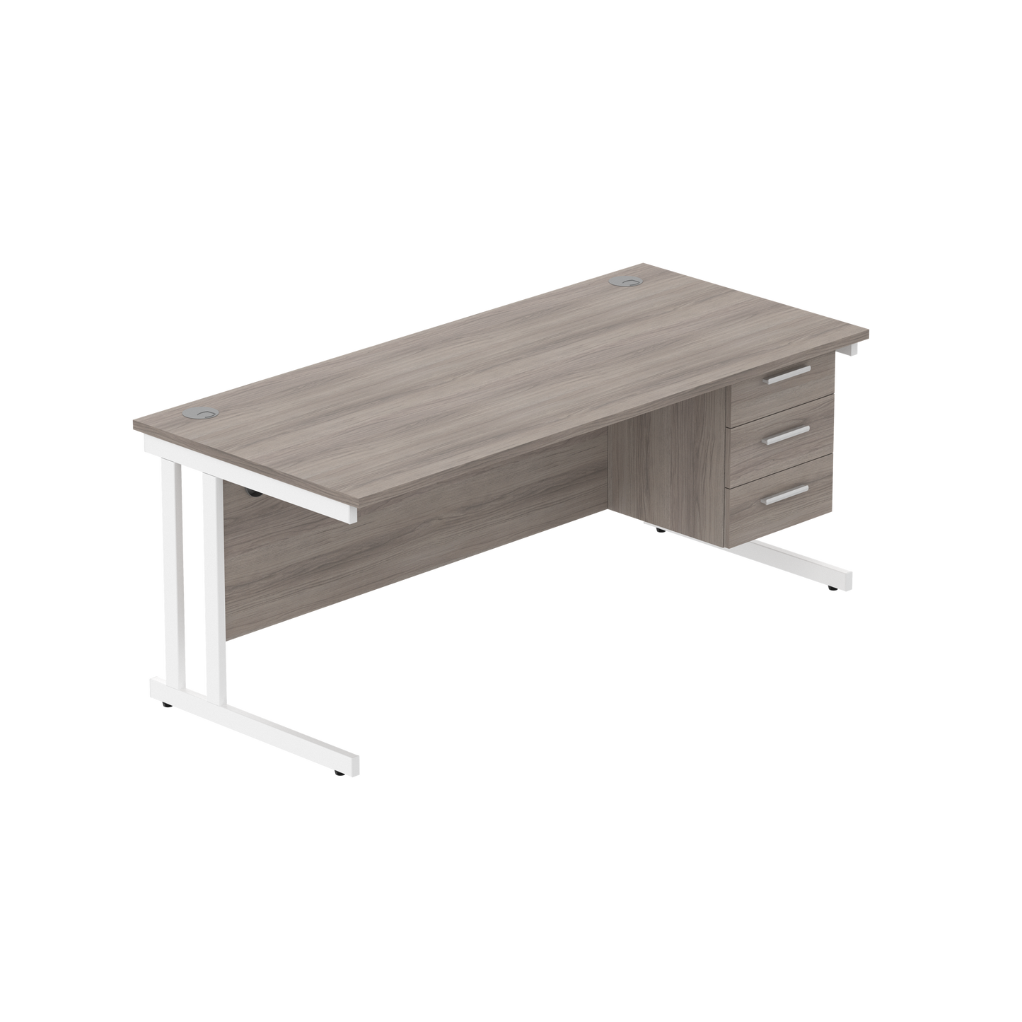 Office Rectangular Desk with Steel Double Upright Cantilever Legs + 3 Drawer Fixed Pedestal (FSC) | 1800X800 | Alaskan Grey Oak/White