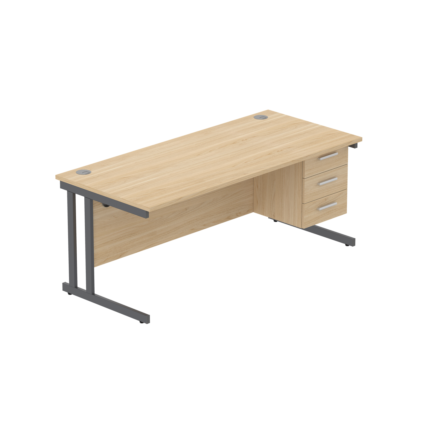 Office Rectangular Desk with Steel Double Upright Cantilever Legs + 3 Drawer Fixed Pedestal (FSC) | 1800X800 | Canadian Oak/Graphite