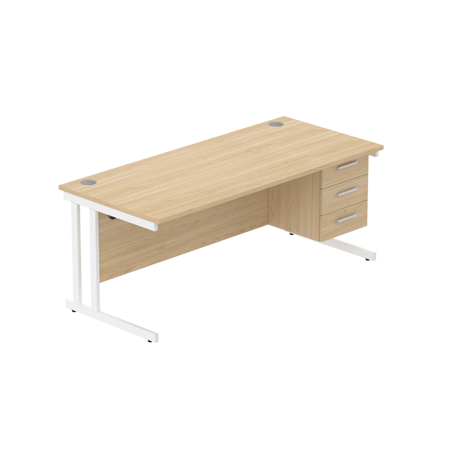 Office Rectangular Desk with Steel Double Upright Cantilever Legs + 3 Drawer Fixed Pedestal (FSC) | 1800X800 | Canadian Oak/White