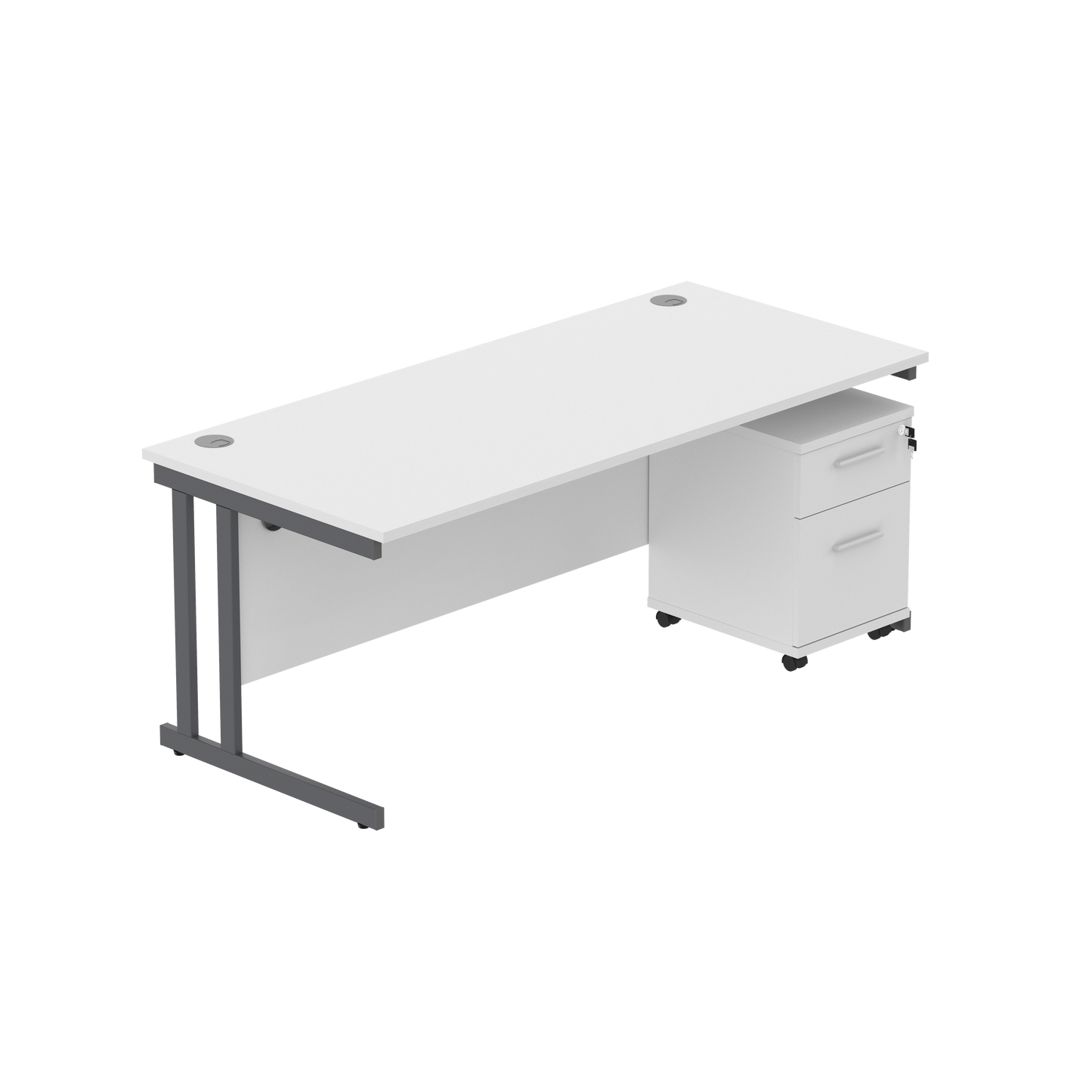 Double Upright Rectangular Desk + 2 Drawer Mobile Under Desk Pedestal (FSC) | 1800X800 | Arctic White/Graphite