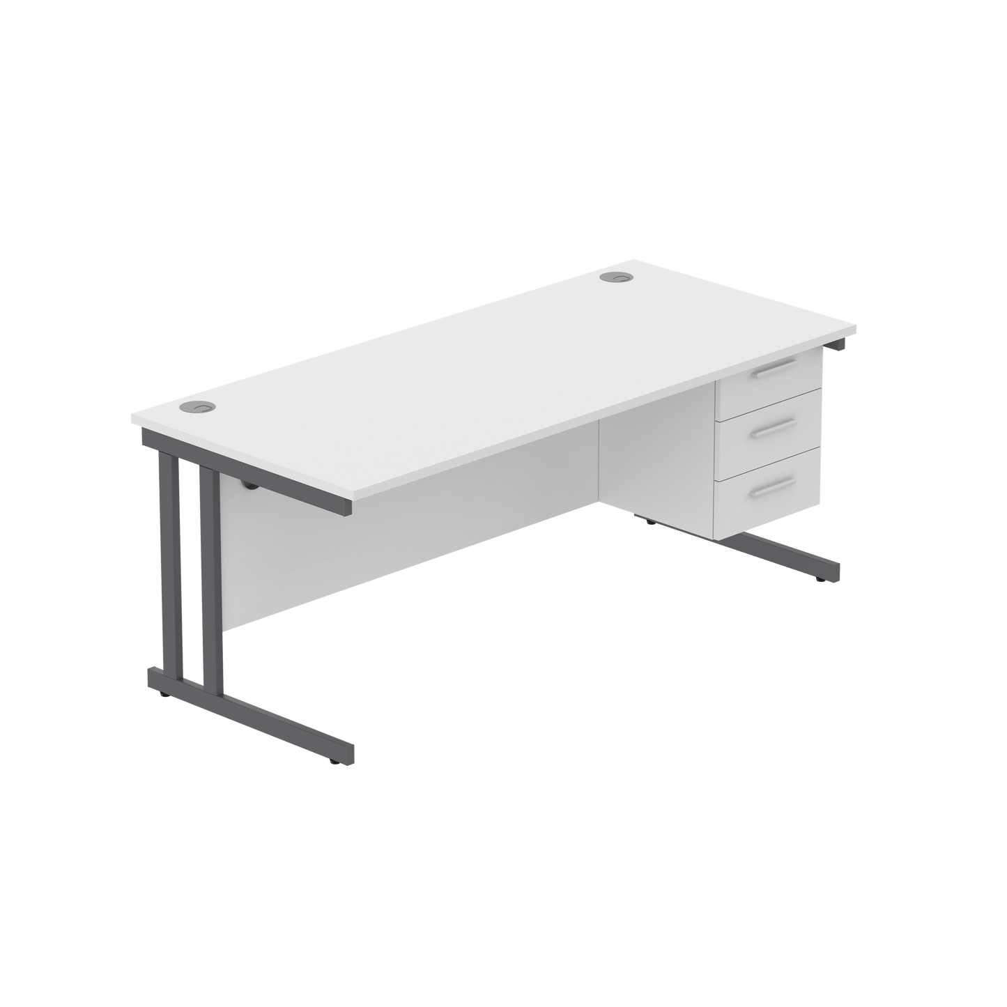 Office Rectangular Desk with Steel Double Upright Cantilever Legs + 3 Drawer Fixed Pedestal (FSC) | 1800X800 | Arctic White/Graphite