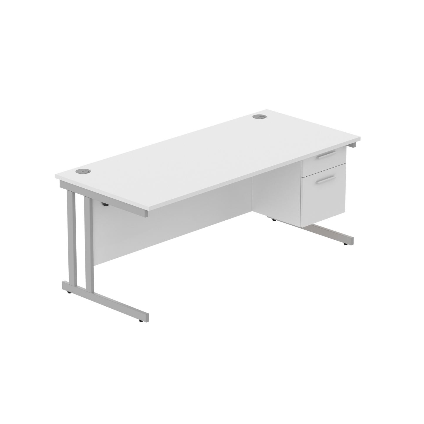 Office Rectangular Desk with Steel Double Upright Cantilever Legs + 2 Drawer Fixed Pedestal (FSC) | 1800X800 | Arctic White/Silver