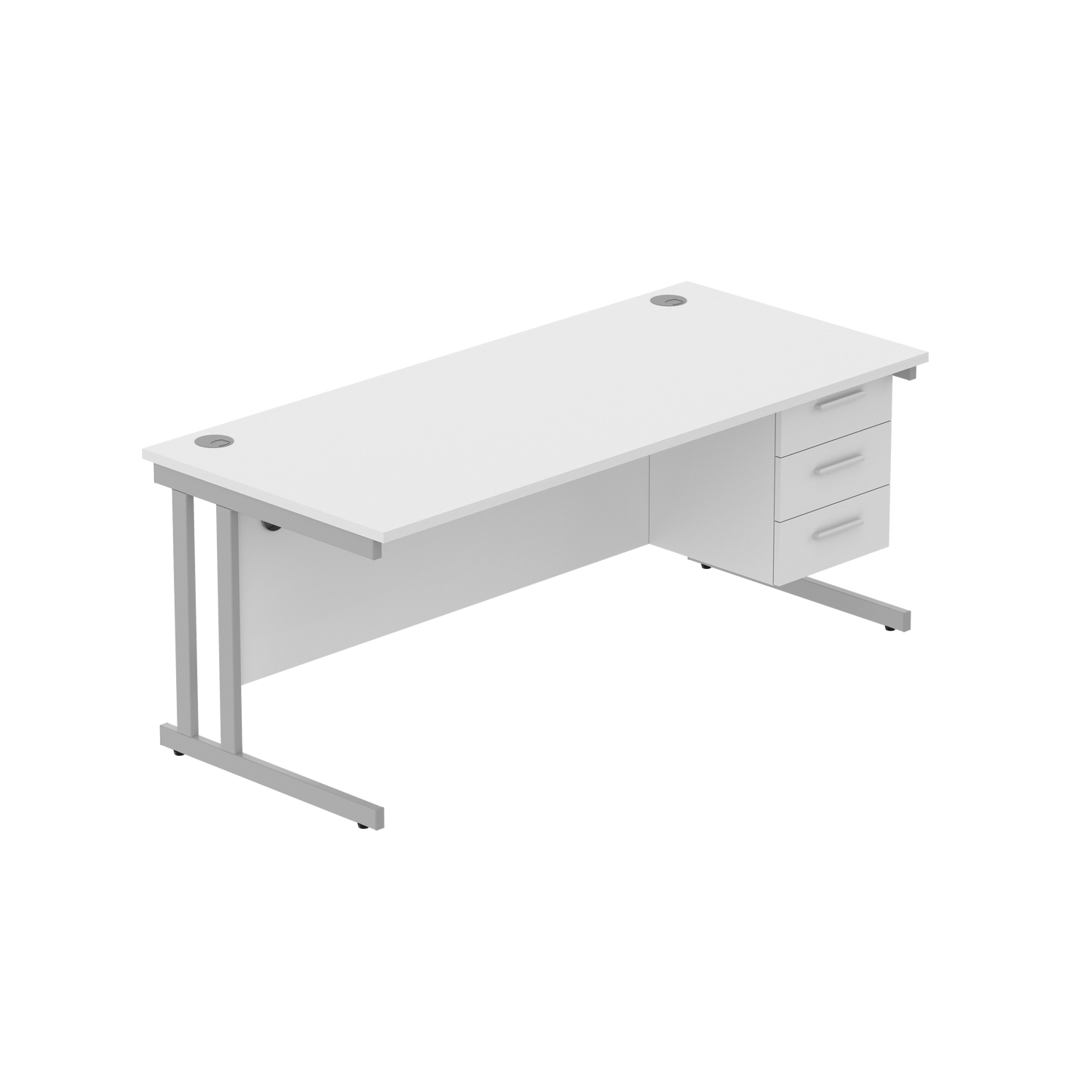 Office Rectangular Desk with Steel Double Upright Cantilever Legs + 3 Drawer Fixed Pedestal (FSC) | 1800X800 | Arctic White/Silver