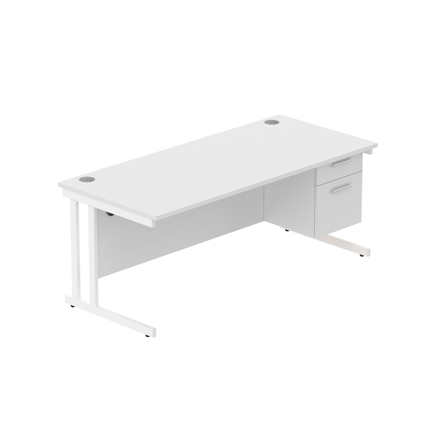 Office Rectangular Desk with Steel Double Upright Cantilever Legs + 2 Drawer Fixed Pedestal (FSC) | 1800X800 | Arctic White/White
