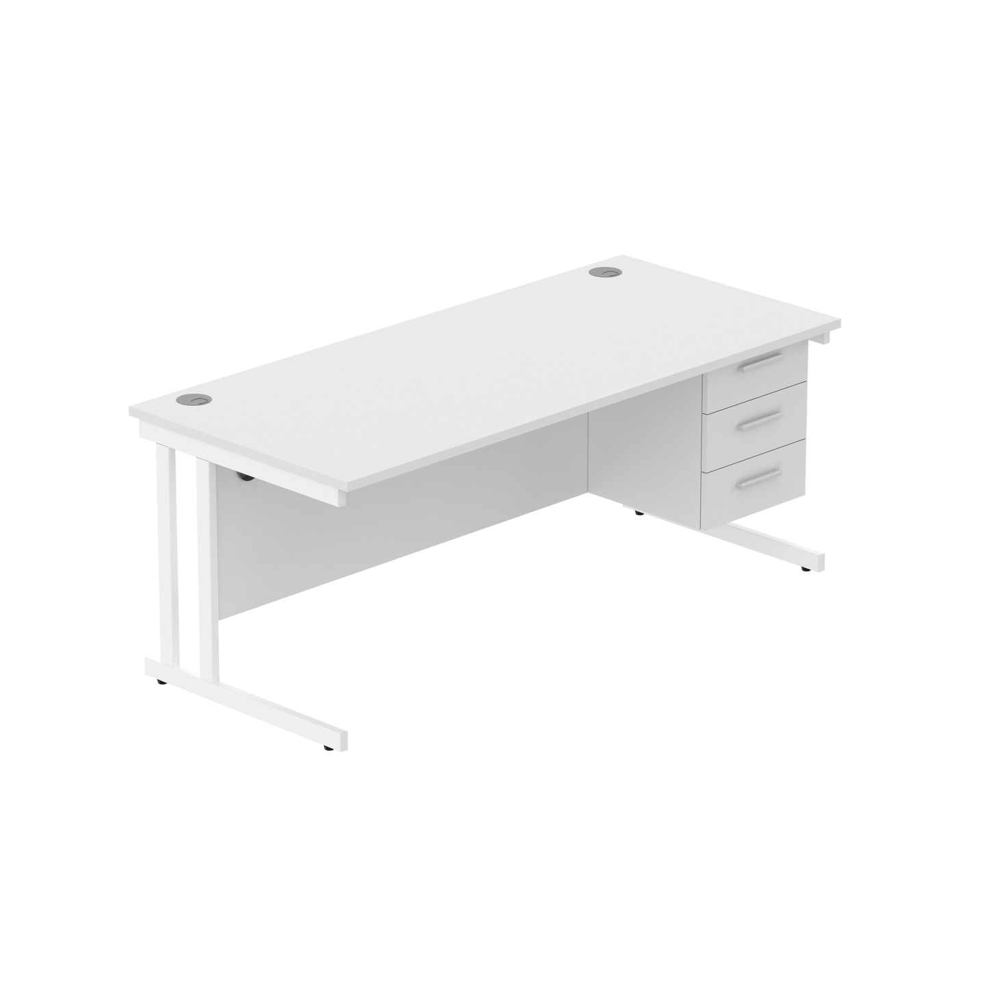Office Rectangular Desk with Steel Double Upright Cantilever Legs + 3 Drawer Fixed Pedestal (FSC) | 1800X800 | Arctic White/White
