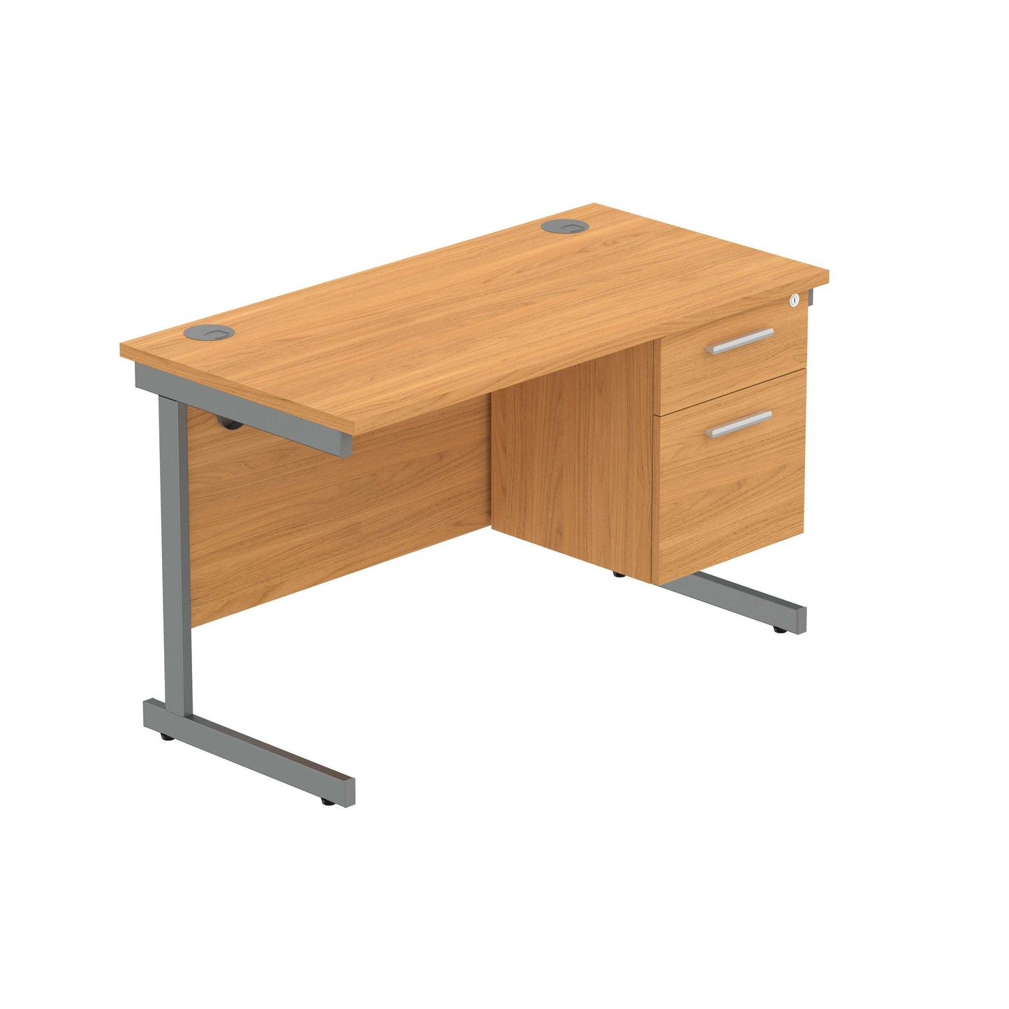 Office Rectangular Desk with Steel Single Upright Cantilever Legs + 2 Drawer Fixed Pedestal (FSC) | 1200X600 | Norwegian Beech/Graphite