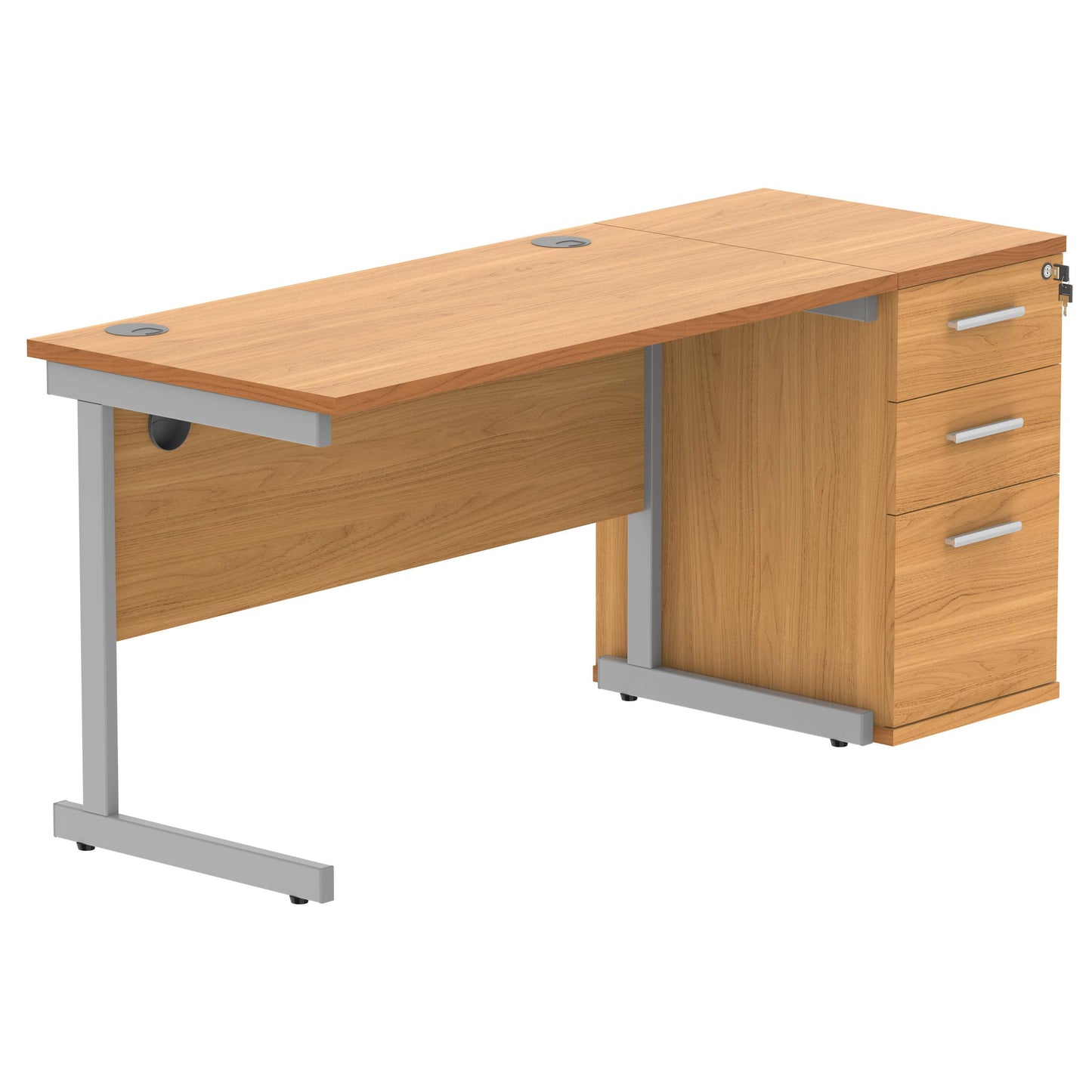 Single Upright Rectangular Desk + Desk High Pedestal (FSC) | 1200 X 600 | Norwegian Beech/Silver