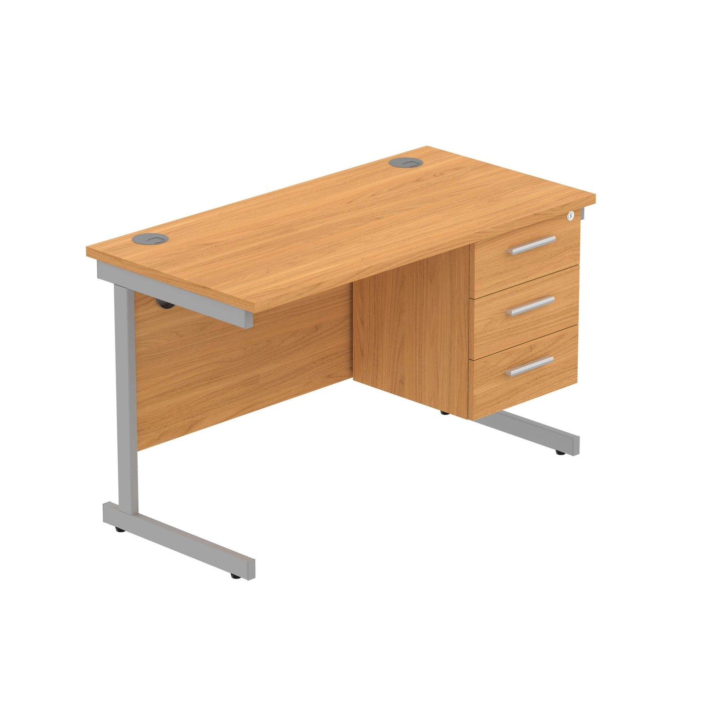 Office Rectangular Desk with Steel Single Upright Cantilever Legs + 3 Drawer Fixed Pedestal (FSC) | 1200X600 | Norwegian Beech/Silver