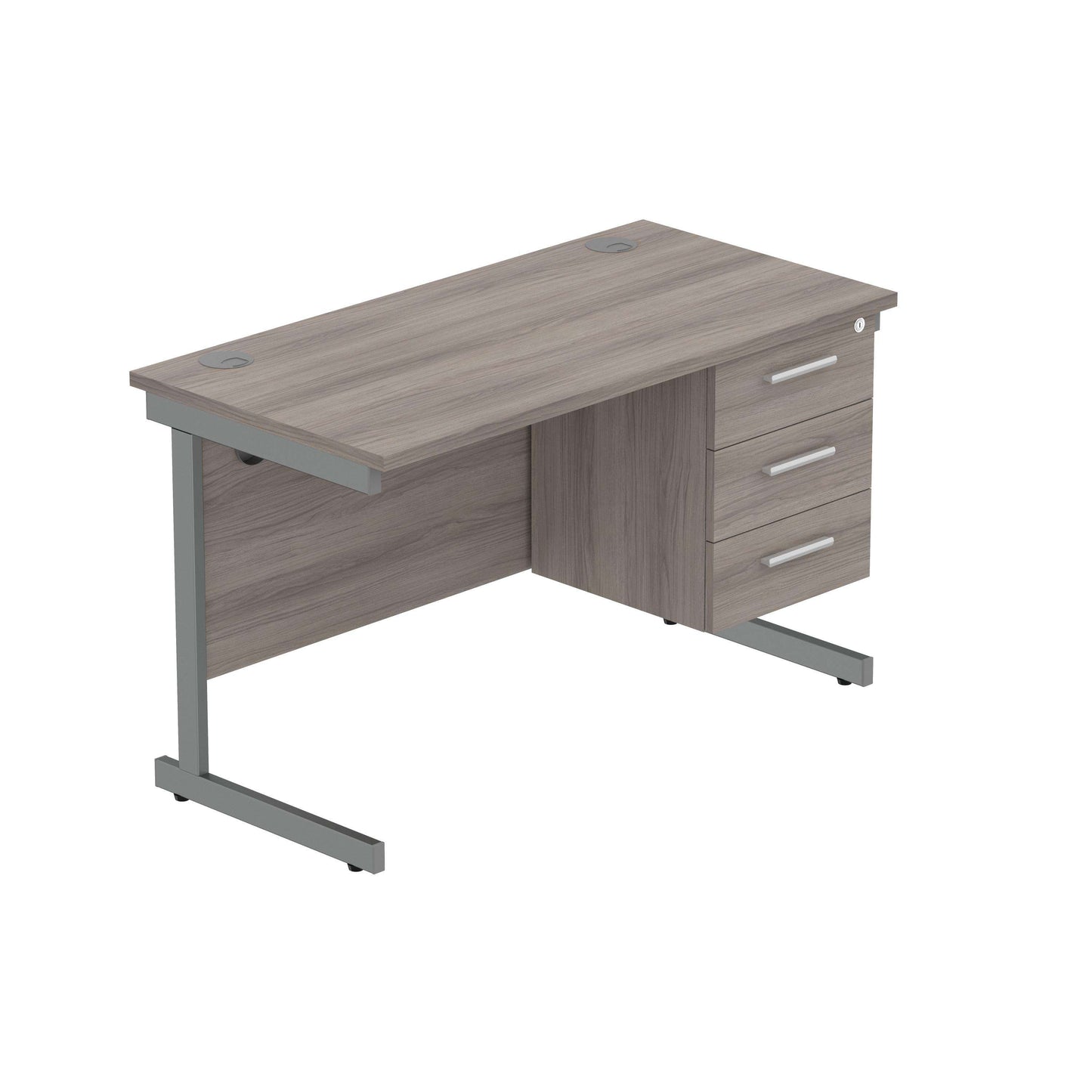 Office Rectangular Desk with Steel Single Upright Cantilever Legs + 3 Drawer Fixed Pedestal (FSC) | 1200X600 | Alaskan Grey Oak/Graphite