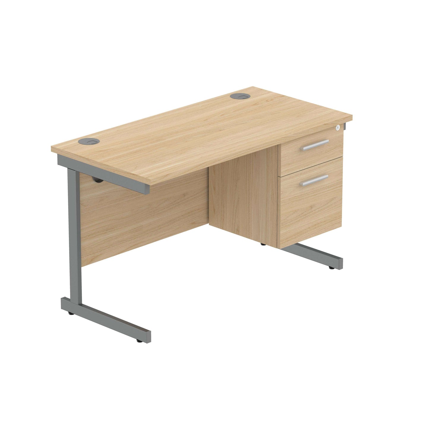 Office Rectangular Desk with Steel Single Upright Cantilever Legs + 2 Drawer Fixed Pedestal (FSC) | 1200X600 | Canadian Oak/Graphite