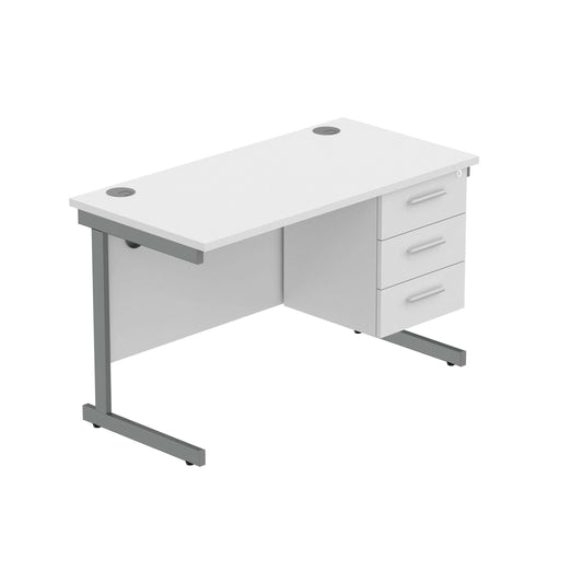 Office Rectangular Desk with Steel Single Upright Cantilever Legs + 3 Drawer Fixed Pedestal (FSC) | 1200X600 | Arctic White/Graphite