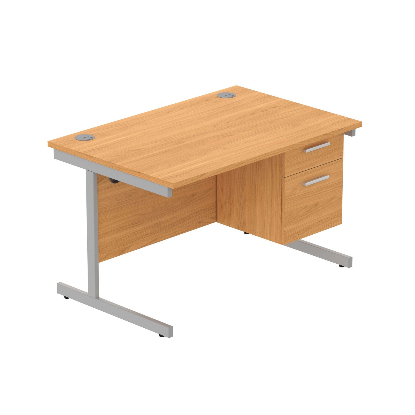 Office Rectangular Desk with Steel Single Upright Cantilever Legs + 2 Drawer Fixed Pedestal (FSC) | 1200X800 | Norwegian Beech/Silver