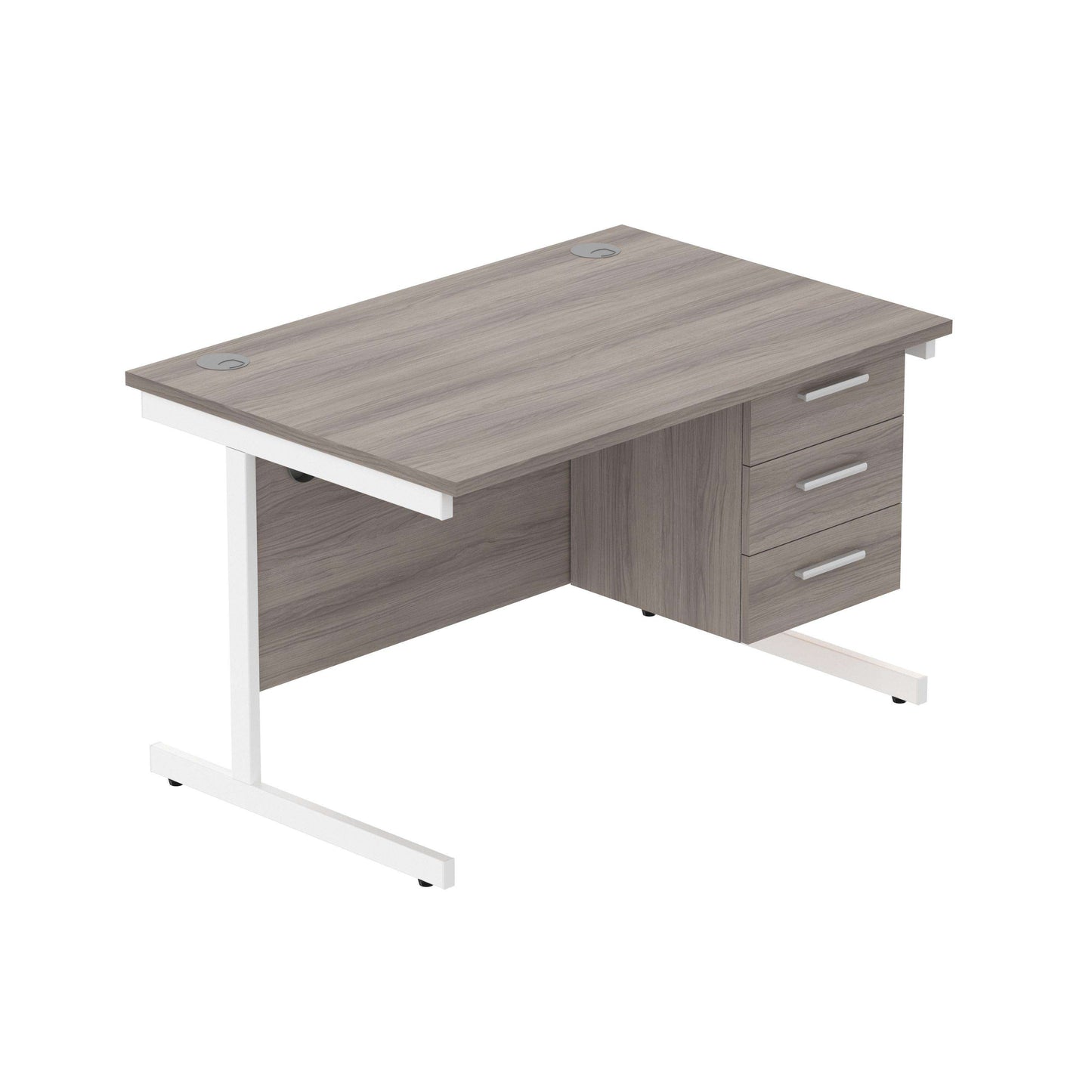 Office Rectangular Desk with Steel Single Upright Cantilever Legs + 3 Drawer Fixed Pedestal (FSC) | 1200X800 | Alaskan Grey Oak/White