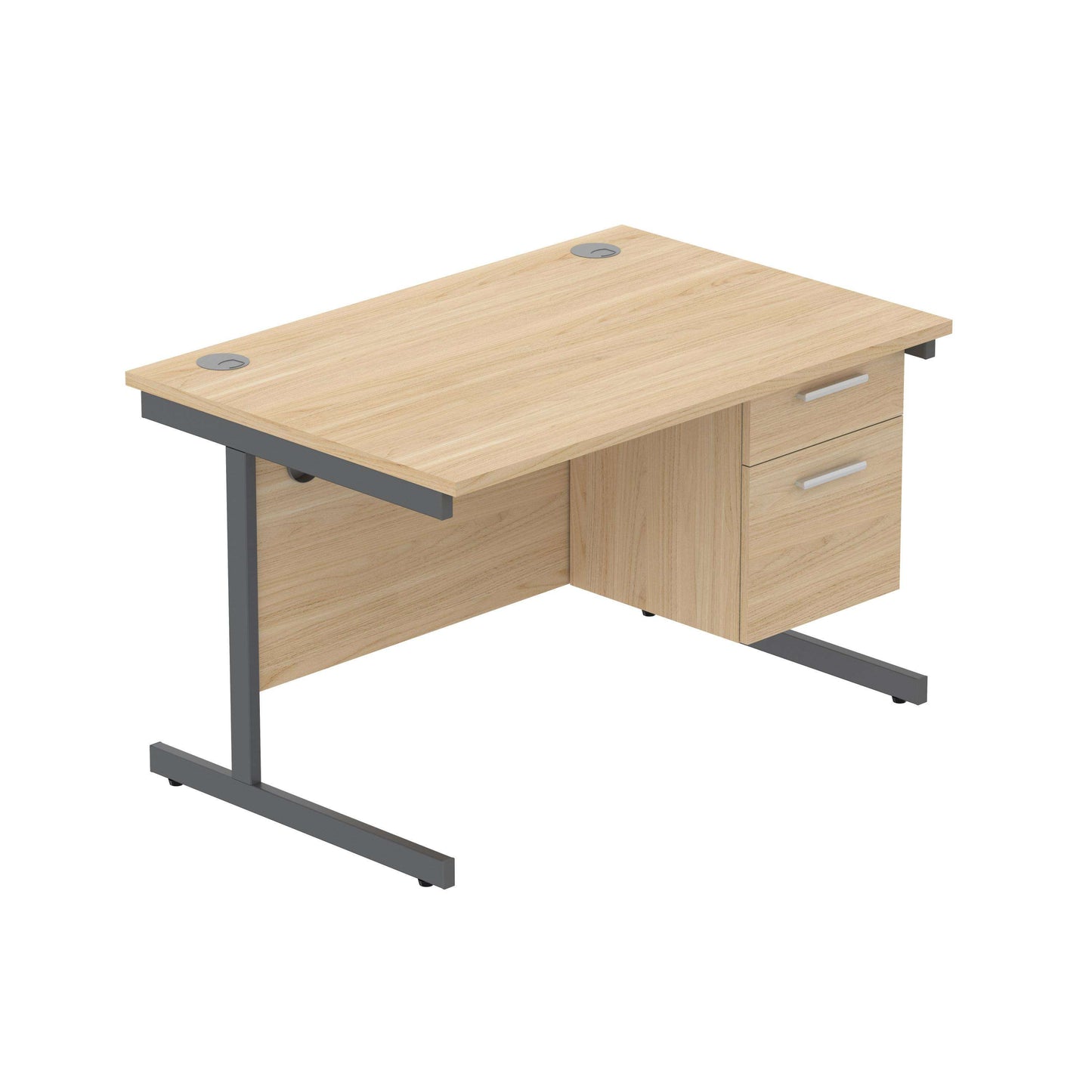 Office Rectangular Desk with Steel Single Upright Cantilever Legs + 2 Drawer Fixed Pedestal (FSC) | 1200X800 | Canadian Oak/Graphite