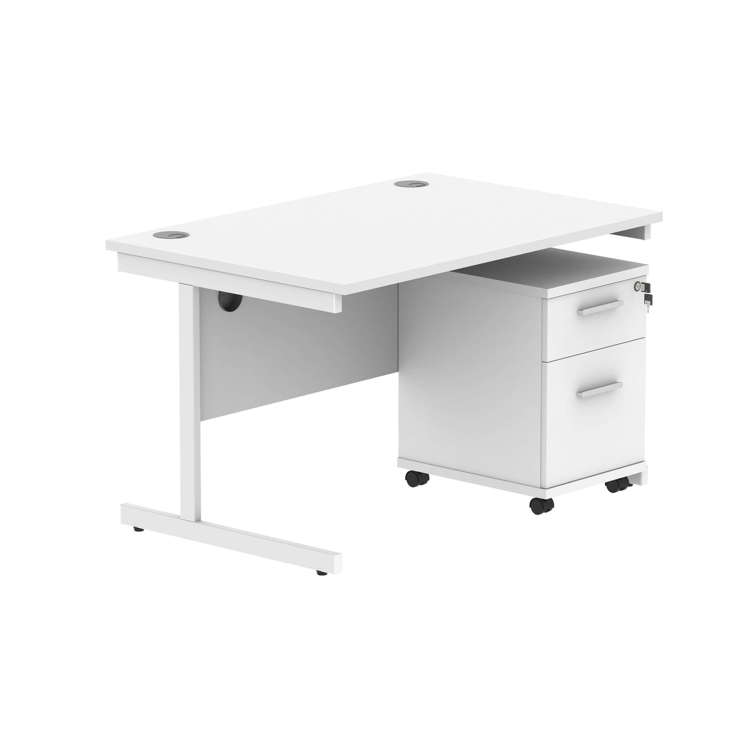 Single Upright Rectangular Desk + 2 Drawer Mobile Under Desk Pedestal (FSC) | 1200 X 800 | Arctic White/White
