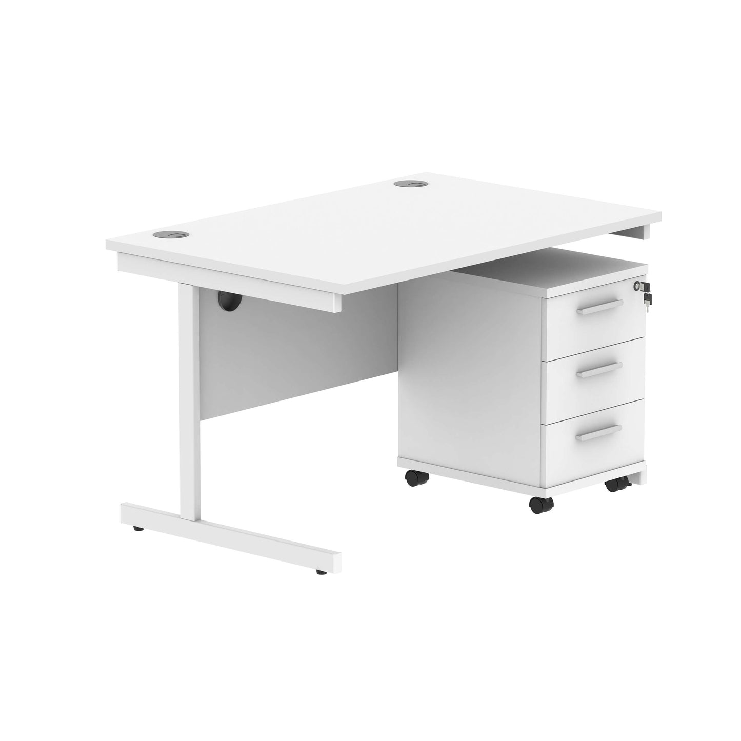 Single Upright Rectangular Desk + 3 Drawer Mobile Under Desk Pedestal (FSC) | 1200 X 800 | Arctic White/White