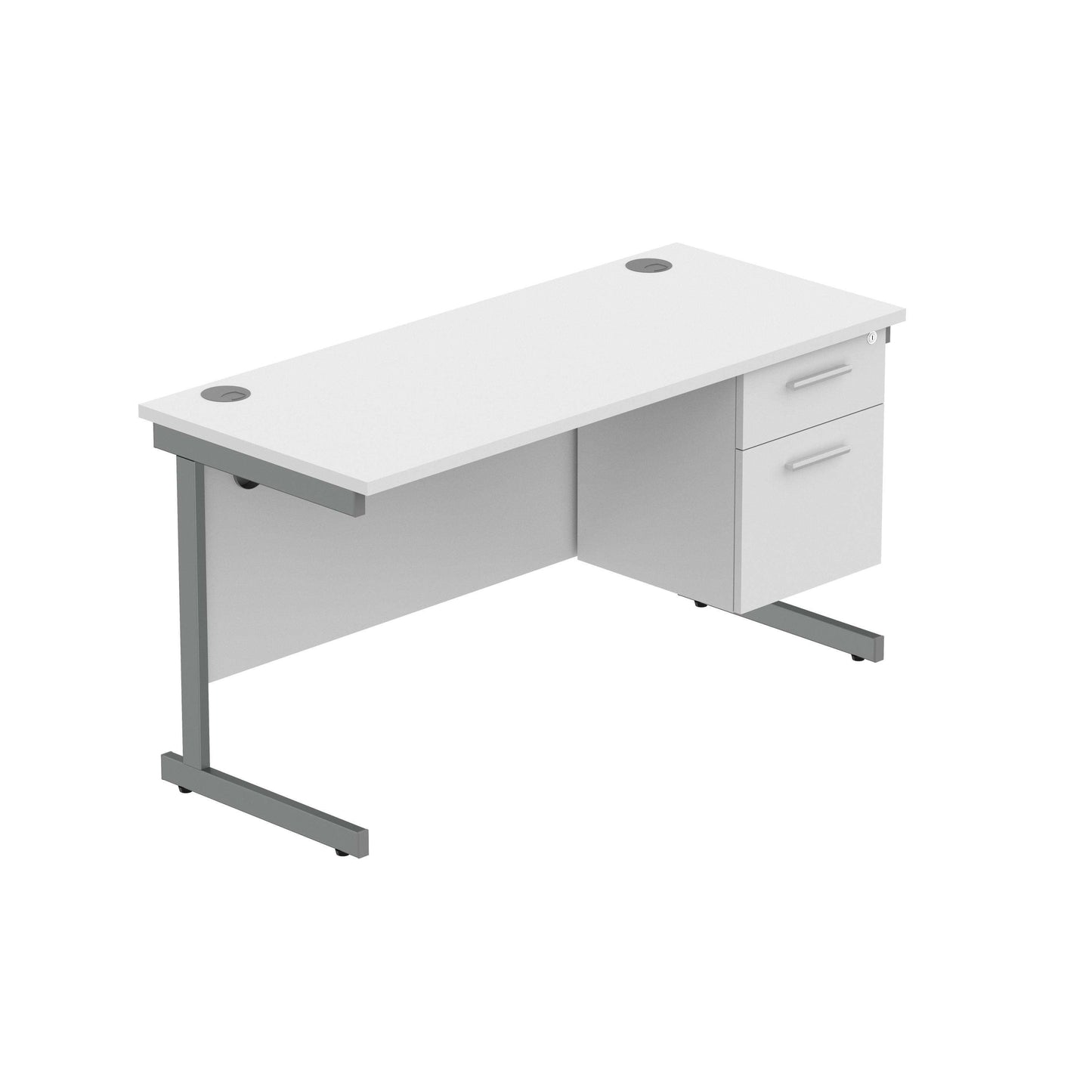 Office Rectangular Desk with Steel Single Upright Cantilever Legs + 2 Drawer Fixed Pedestal (FSC) | 1400X600 | Arctic White/Graphite