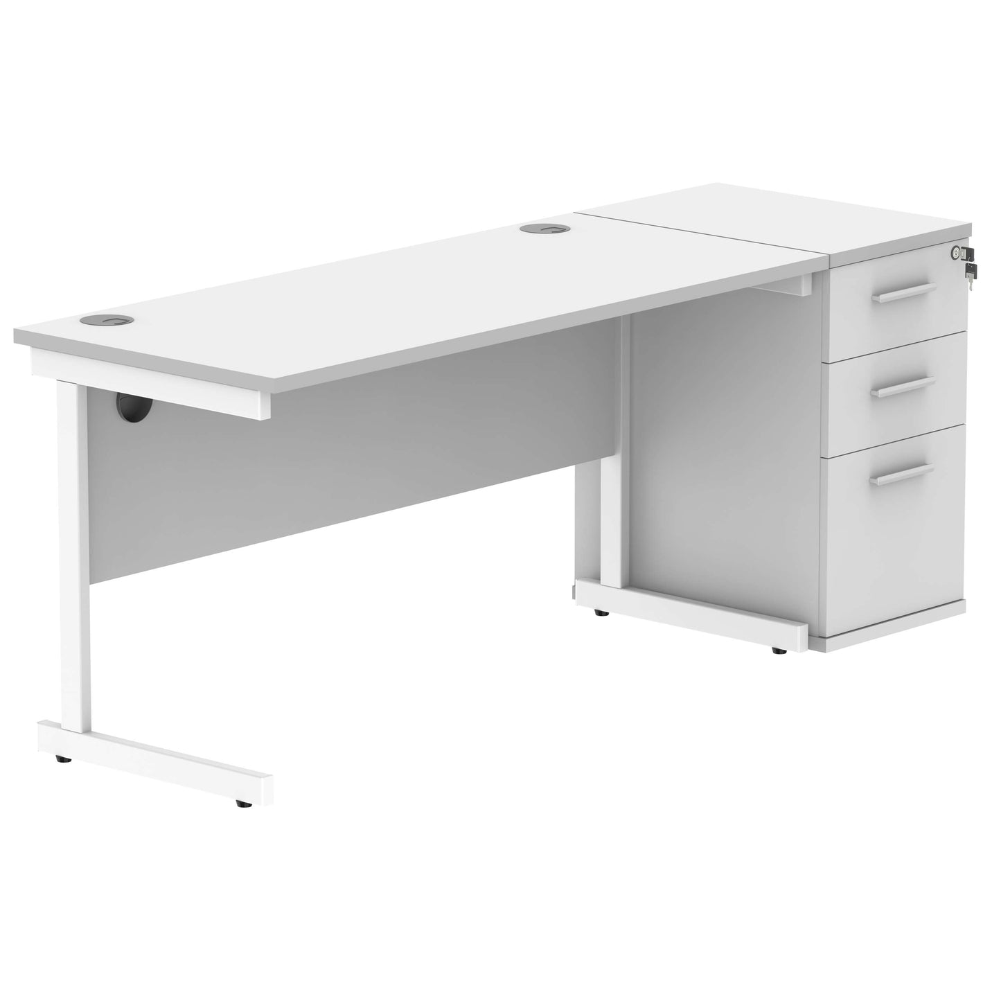 Single Upright Rectangular Desk + Desk High Pedestal (FSC) | 1400 X 600 | Arctic White/White