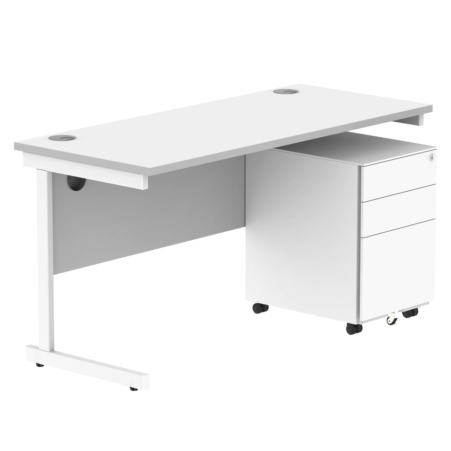CORE Single Upright Rectangular Desk + Under Desk Steel Pedestal 3 Drawers (FSC) | 1400 X 600 | Arctic White/White