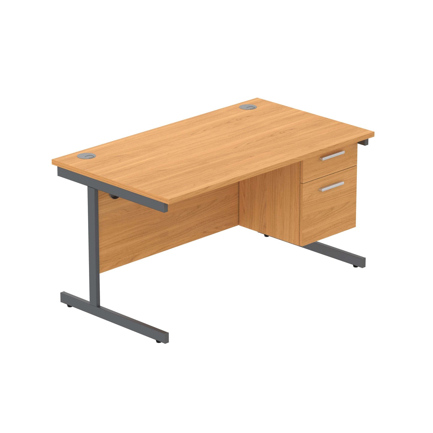 Office Rectangular Desk with Steel Single Upright Cantilever Legs + 2 Drawer Fixed Pedestal (FSC) | 1400X800 | Norwegian Beech/Graphite
