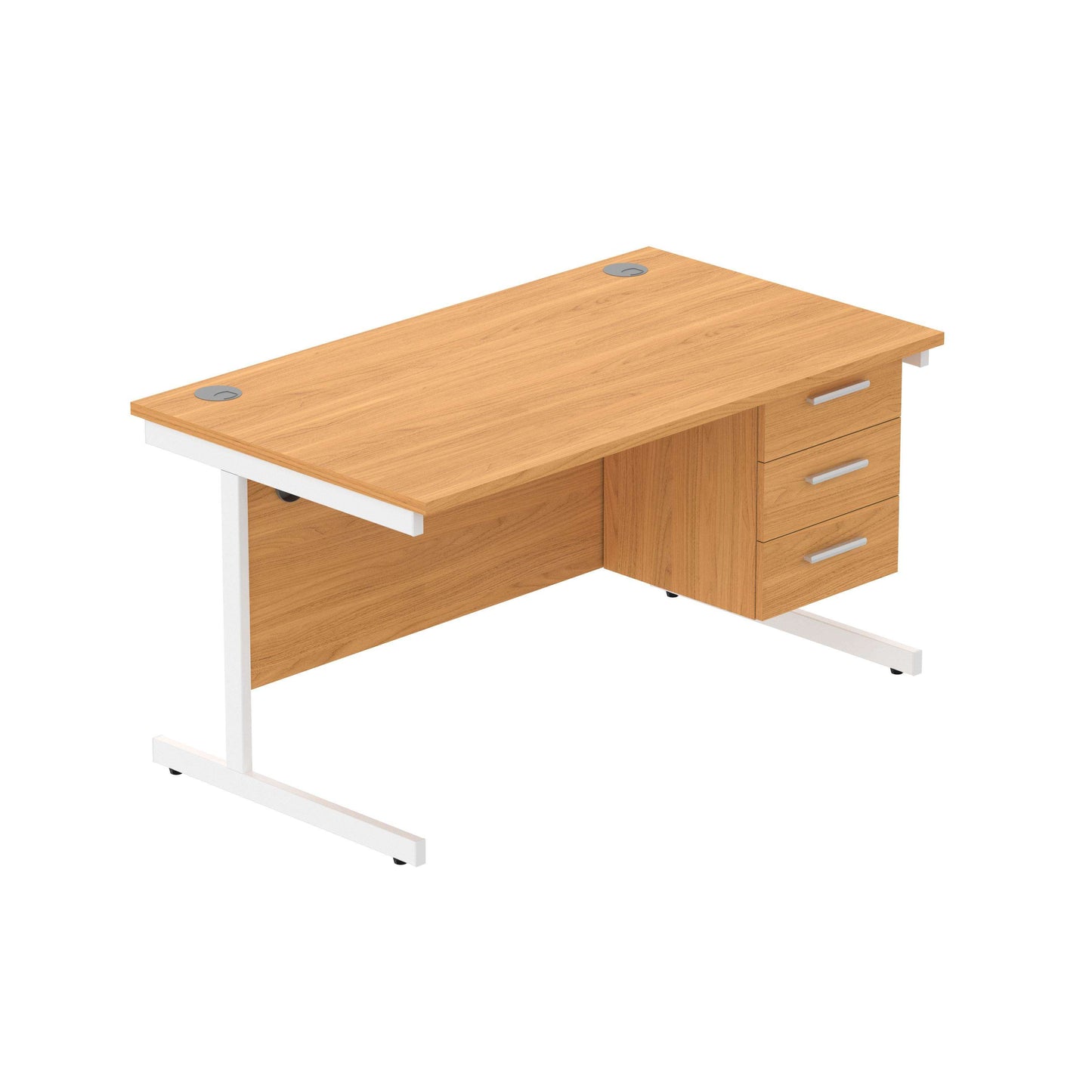 Office Rectangular Desk with Steel Single Upright Cantilever Legs + 3 Drawer Fixed Pedestal (FSC) | 1400X800 | Norwegian Beech/White