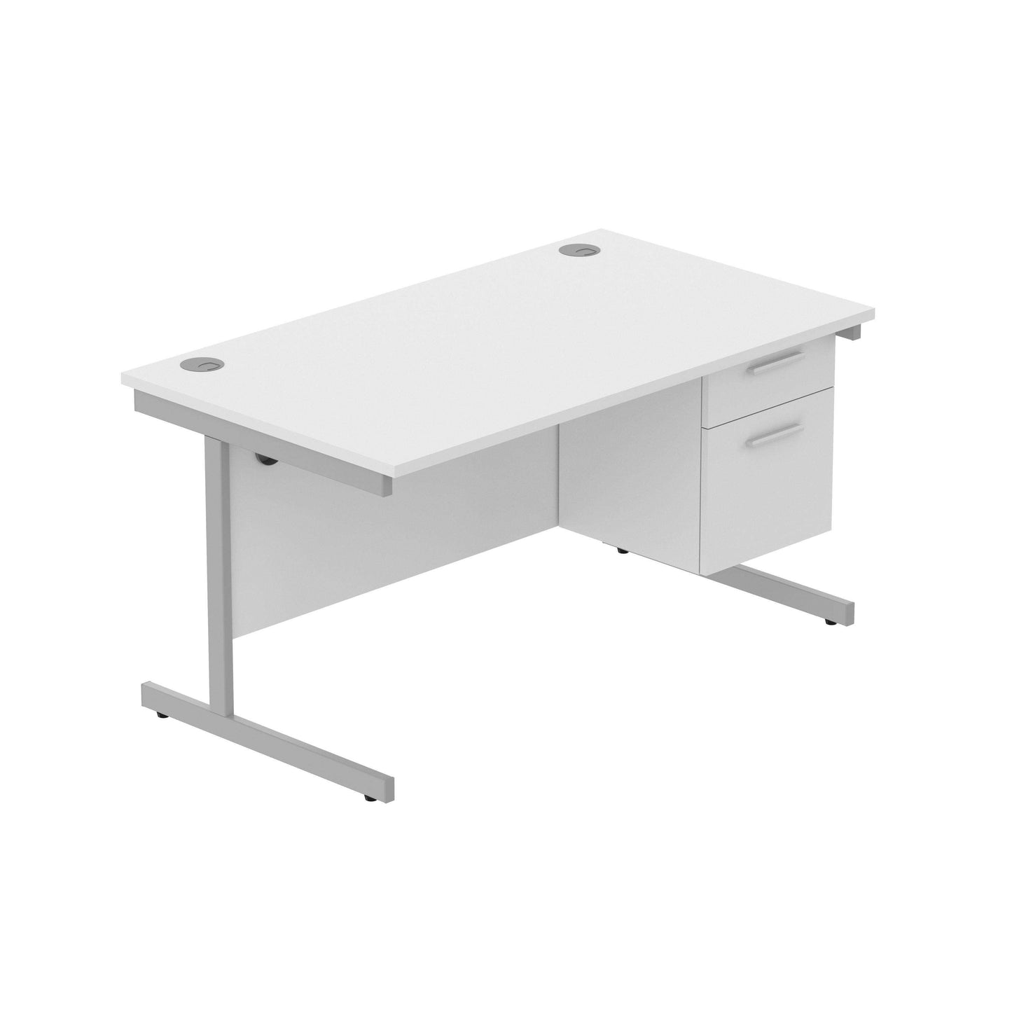 Office Rectangular Desk with Steel Single Upright Cantilever Legs + 2 Drawer Fixed Pedestal (FSC) | 1400X800 | Arctic White/Silver