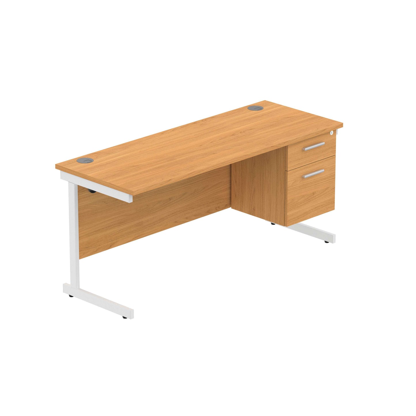 Office Rectangular Desk with Steel Single Upright Cantilever Legs + 2 Drawer Fixed Pedestal (FSC) | 1600X600 | Norwegian Beech/White