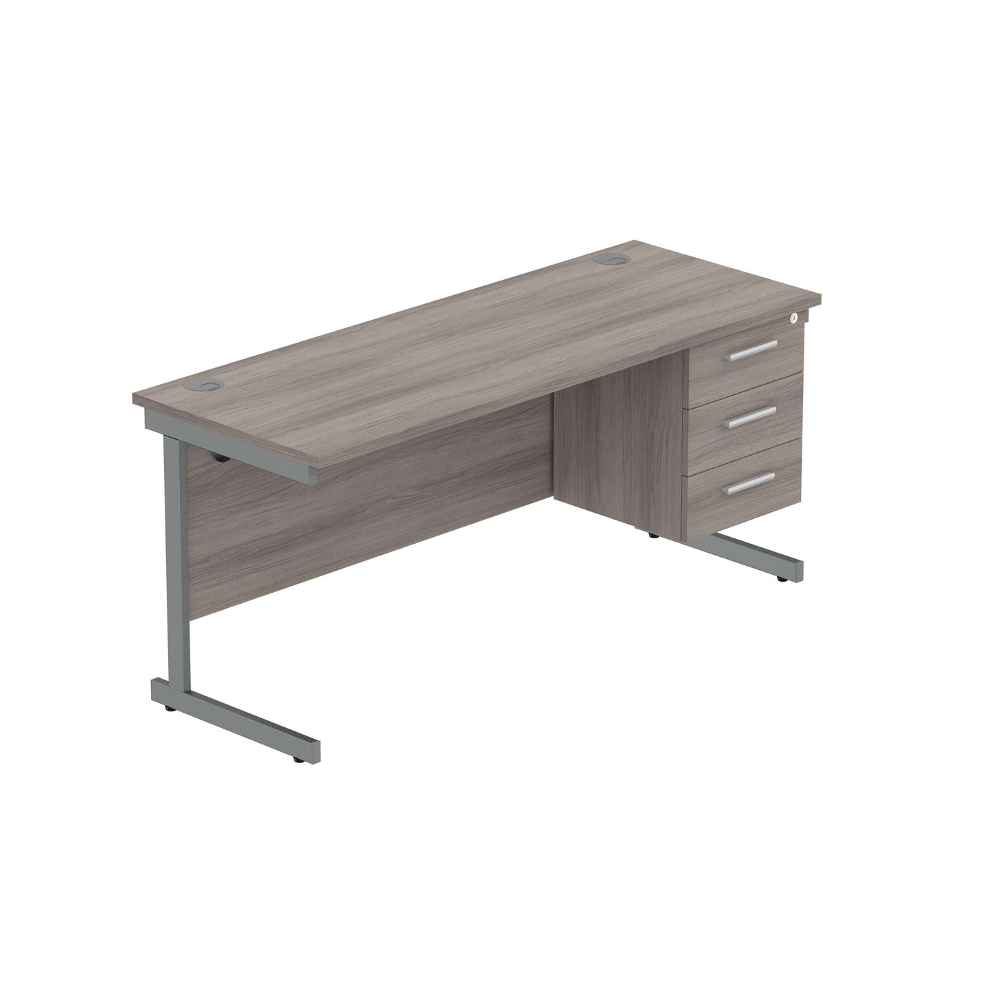Office Rectangular Desk with Steel Single Upright Cantilever Legs + 3 Drawer Fixed Pedestal (FSC) | 1600X600 | Alaskan Grey Oak/Graphite