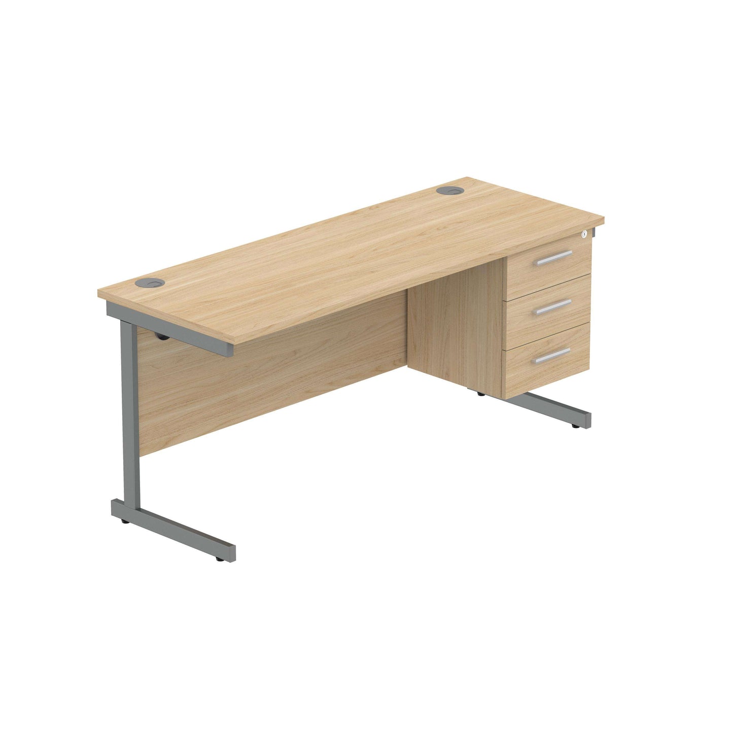 Office Rectangular Desk with Steel Single Upright Cantilever Legs + 3 Drawer Fixed Pedestal (FSC) | 1600X600 | Canadian Oak/Graphite
