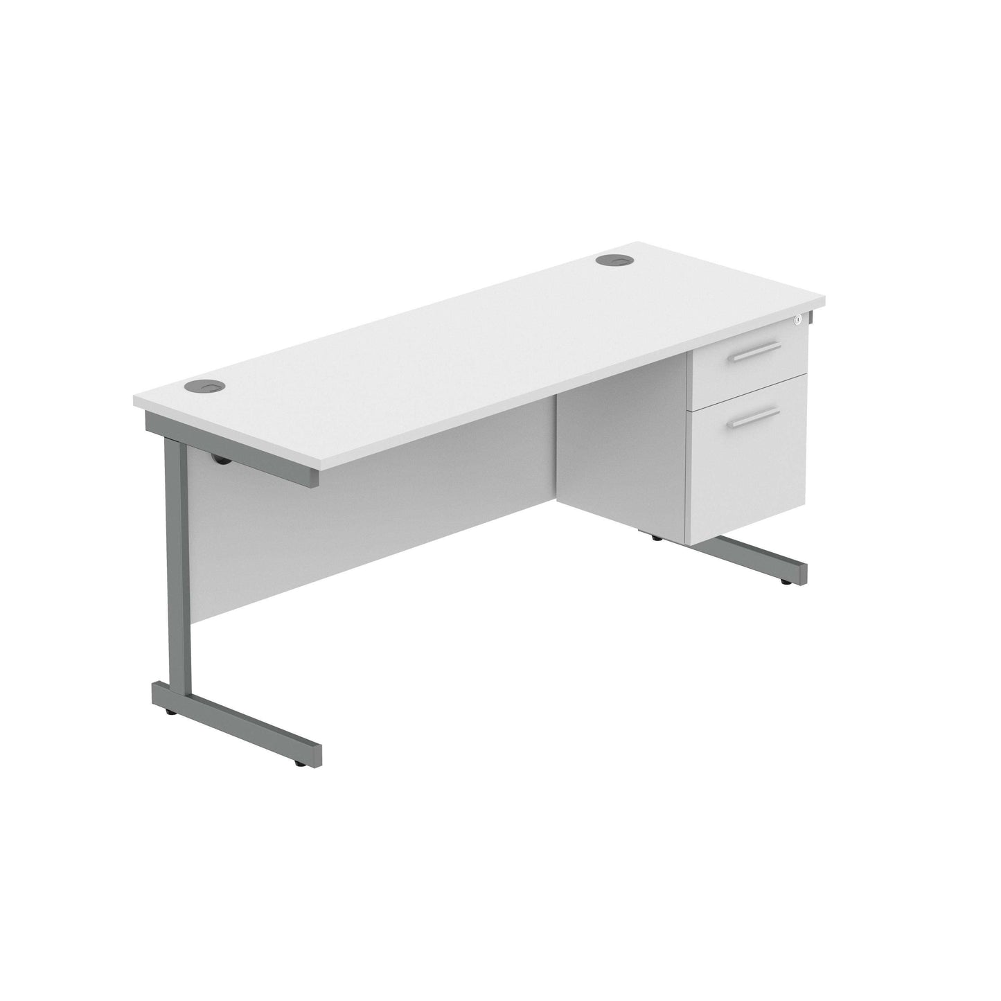 Office Rectangular Desk with Steel Single Upright Cantilever Legs + 2 Drawer Fixed Pedestal (FSC) | 1600X600 | Arctic White/Graphite