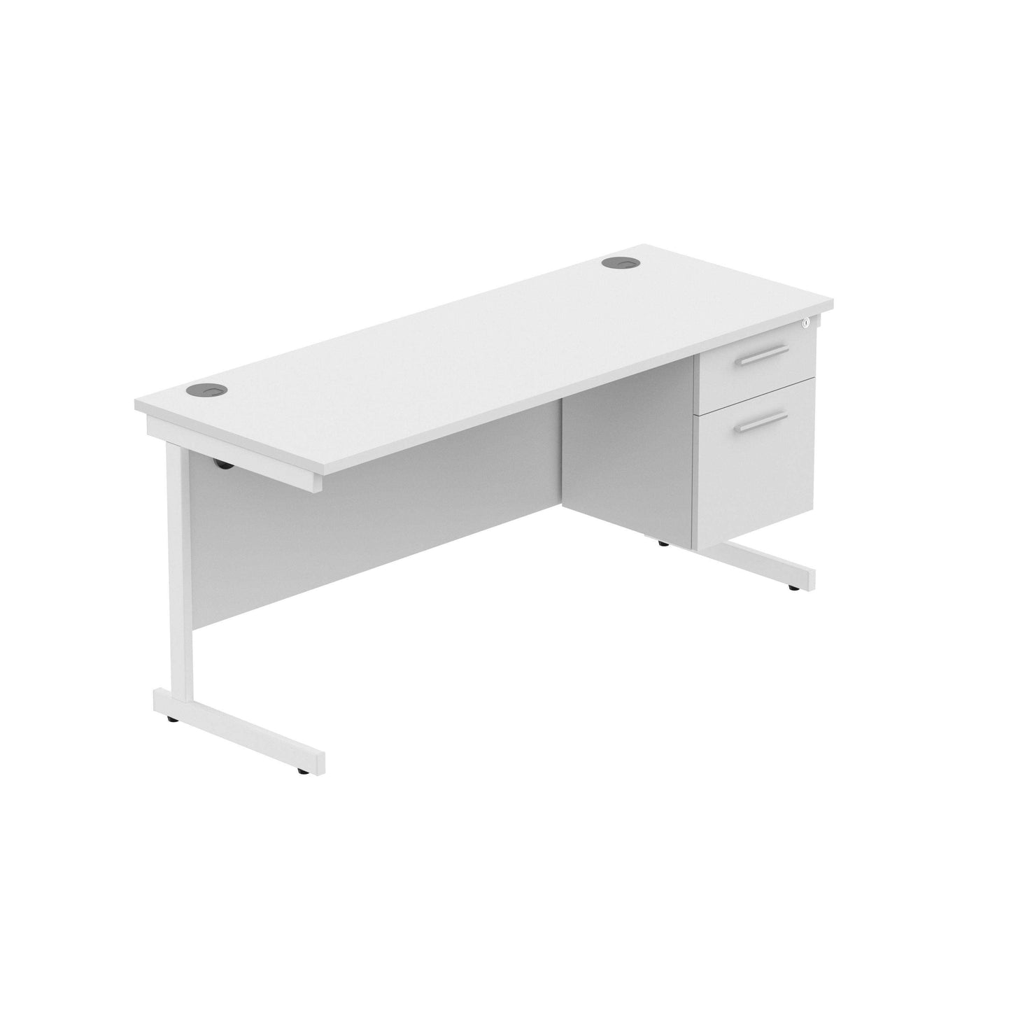Office Rectangular Desk with Steel Single Upright Cantilever Legs + 2 Drawer Fixed Pedestal (FSC) | 1600X600 | Arctic White/White
