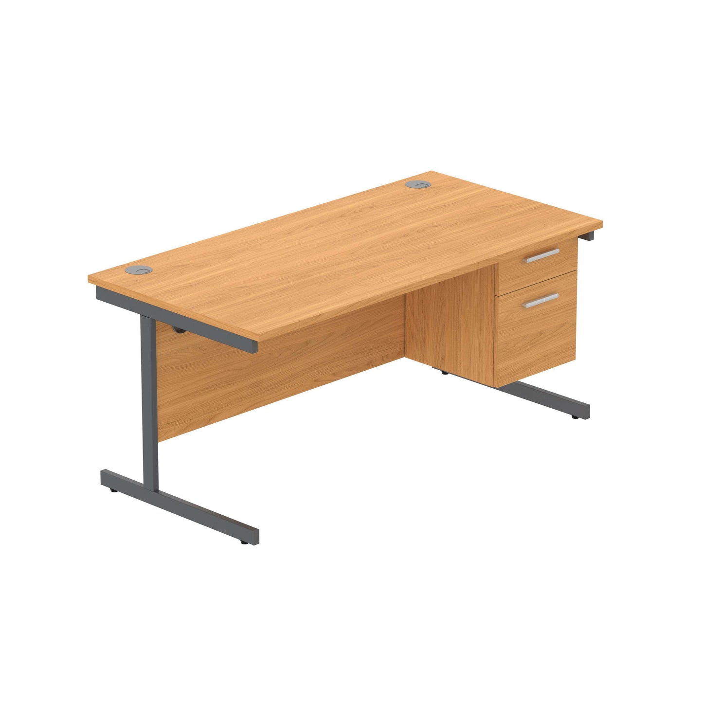 Office Rectangular Desk with Steel Single Upright Cantilever Legs + 2 Drawer Fixed Pedestal (FSC) | 1600X800 | Norwegian Beech/Graphite