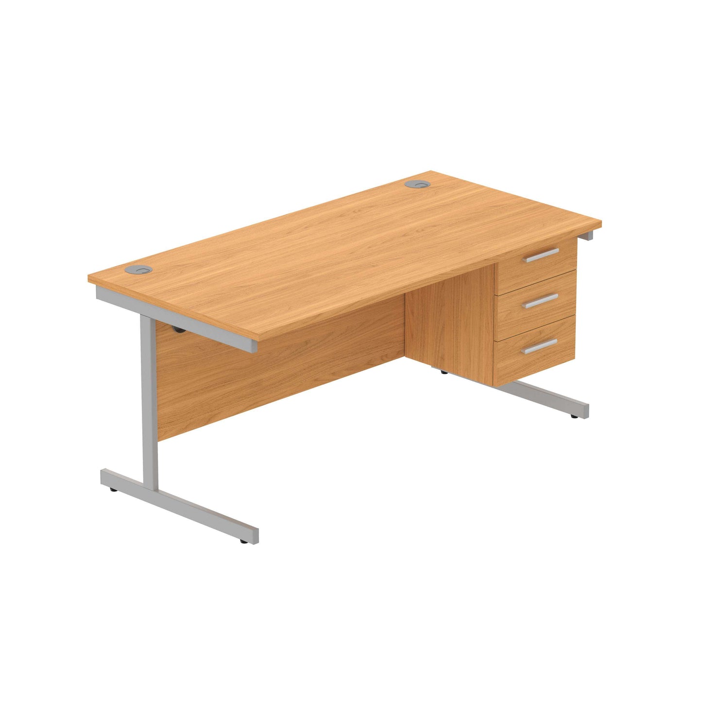 Office Rectangular Desk with Steel Single Upright Cantilever Legs + 3 Drawer Fixed Pedestal (FSC) | 1600X800 | Norwegian Beech/Silver