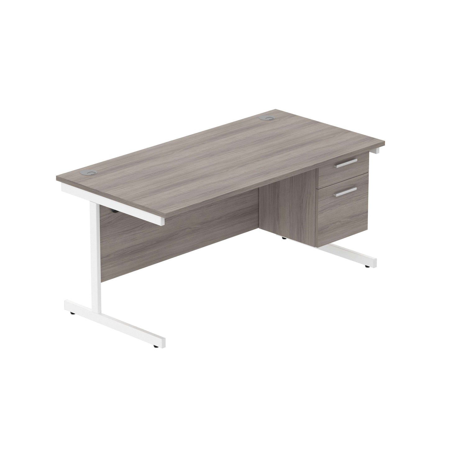 Office Rectangular Desk with Steel Single Upright Cantilever Legs + 2 Drawer Fixed Pedestal (FSC) | 1600X800 | Alaskan Grey Oak/White