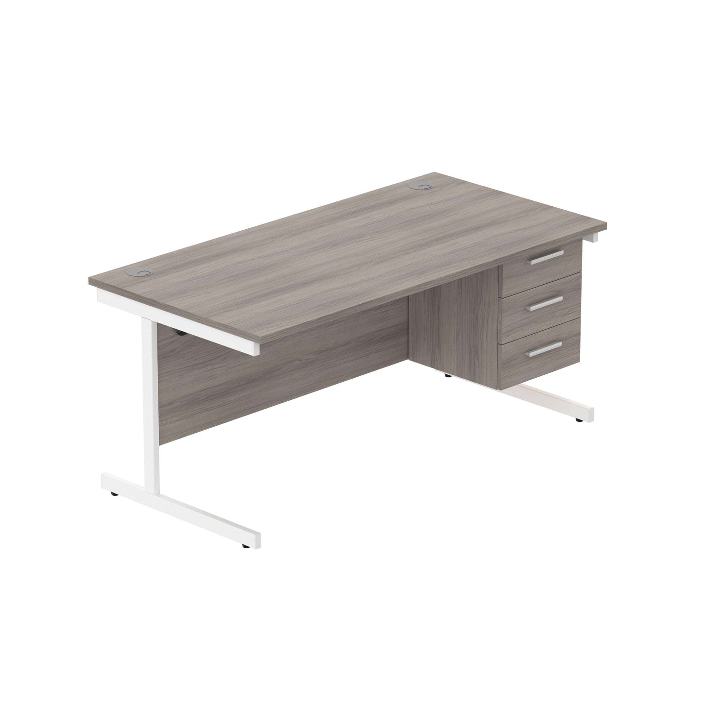 Office Rectangular Desk with Steel Single Upright Cantilever Legs + 3 Drawer Fixed Pedestal (FSC) | 1600X800 | Alaskan Grey Oak/White