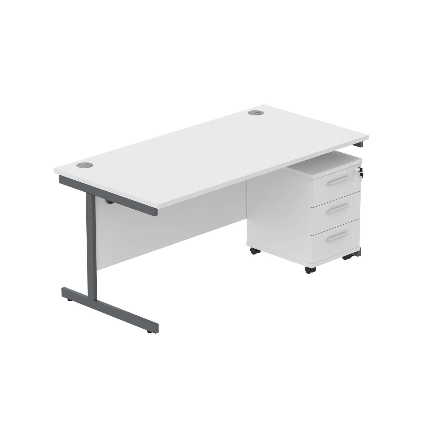Single Upright Rectangular Desk + 3 Drawer Mobile Under Desk Pedestal (FSC) | 1600 X 800 | Arctic White/Graphite