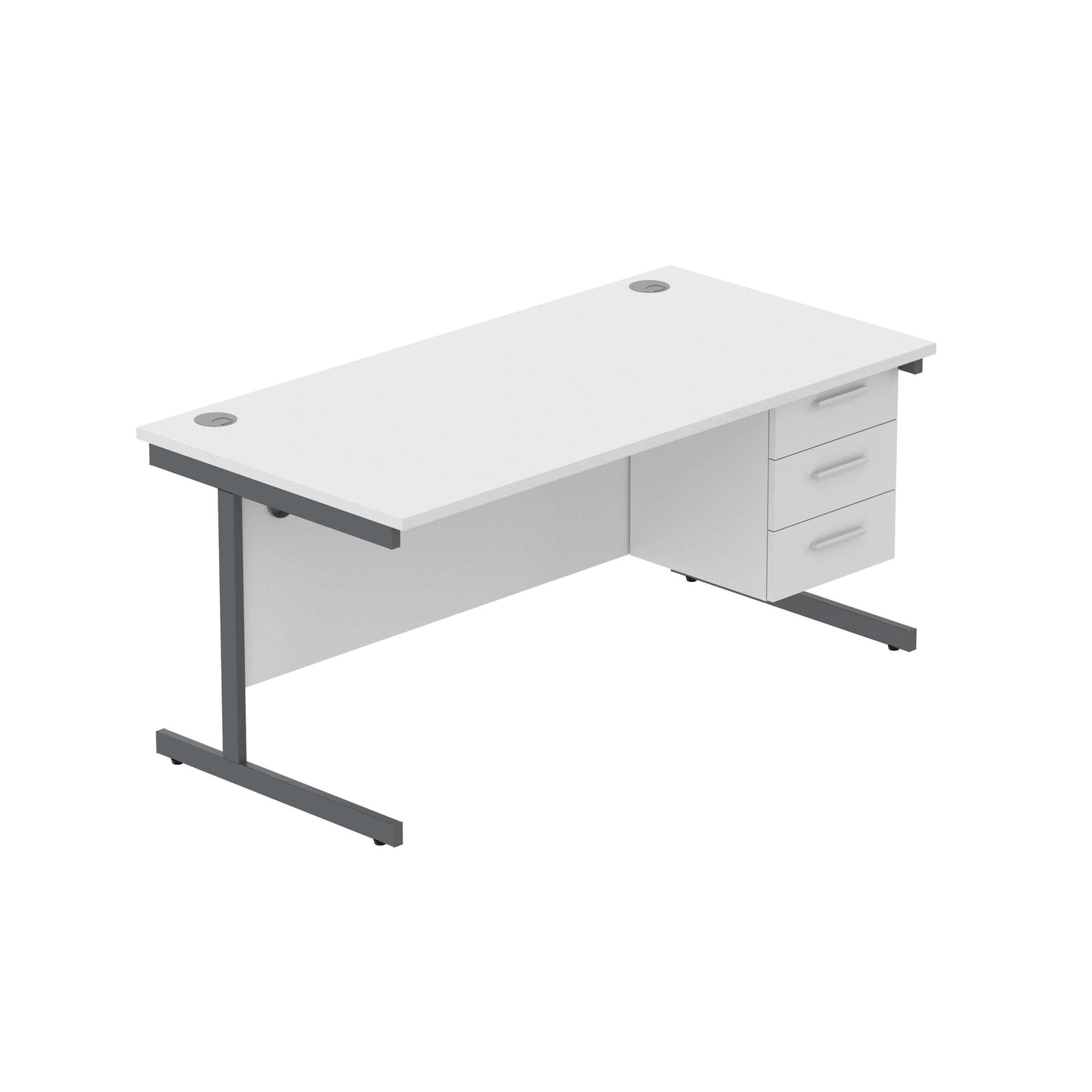 Office Rectangular Desk with Steel Single Upright Cantilever Legs + 3 Drawer Fixed Pedestal (FSC) | 1600X800 | Arctic White/Graphite