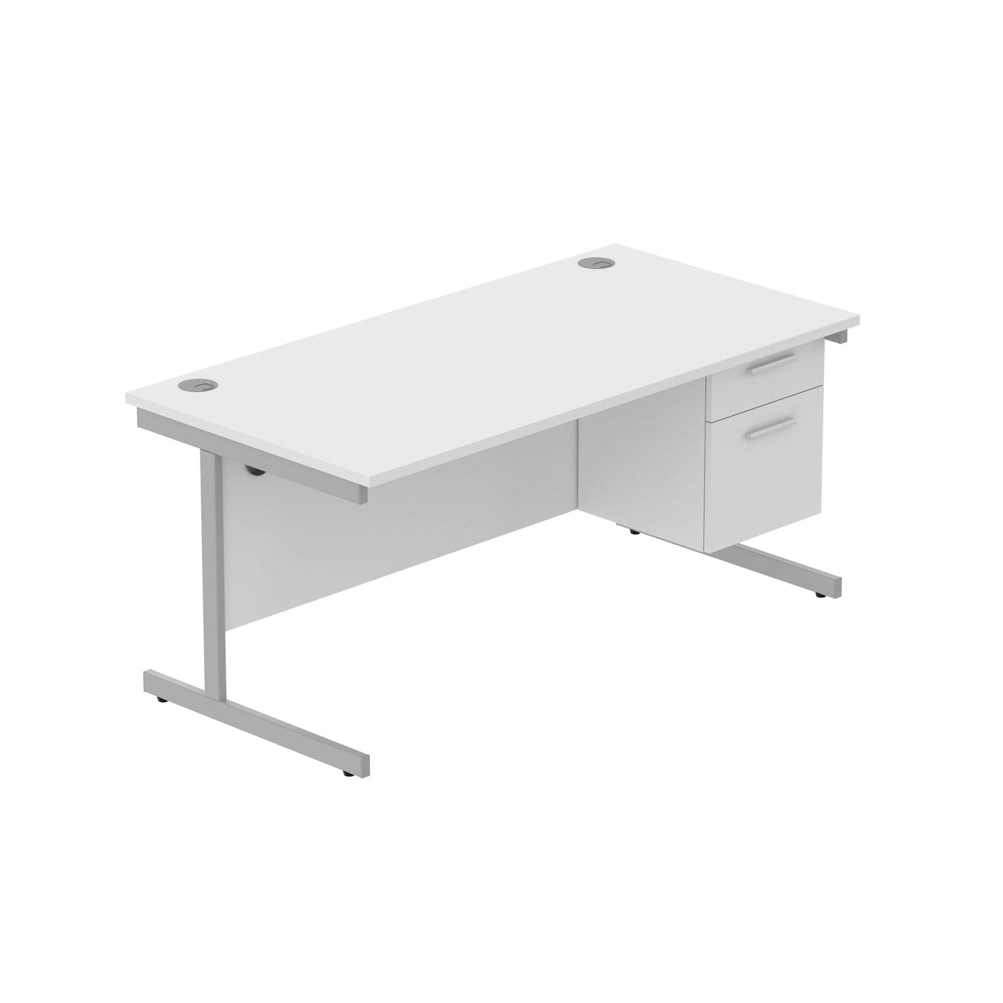 Office Rectangular Desk with Steel Single Upright Cantilever Legs + 2 Drawer Fixed Pedestal (FSC) | 1600X800 | Arctic White/Silver