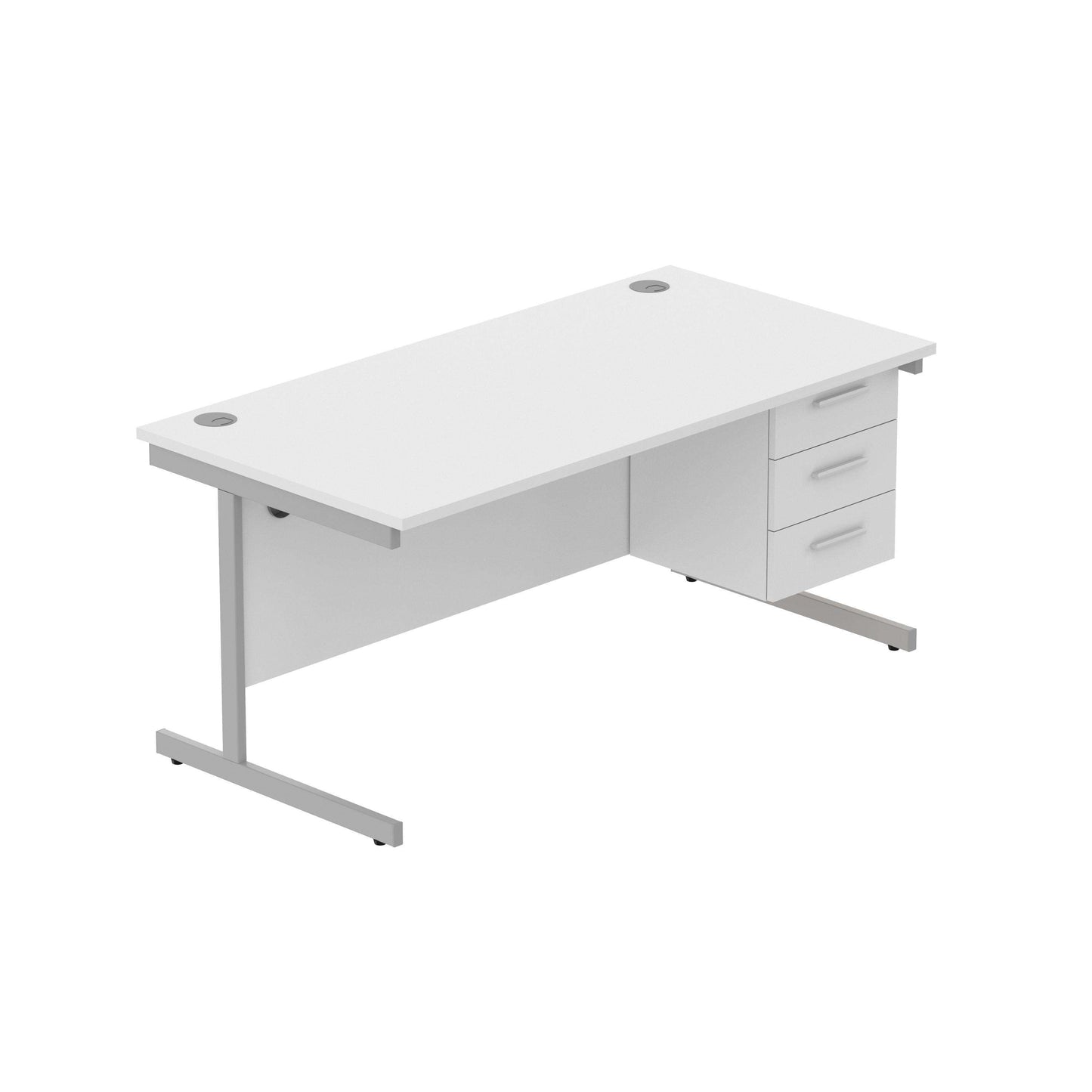 Office Rectangular Desk with Steel Single Upright Cantilever Legs + 3 Drawer Fixed Pedestal (FSC) | 1600X800 | Arctic White/Silver