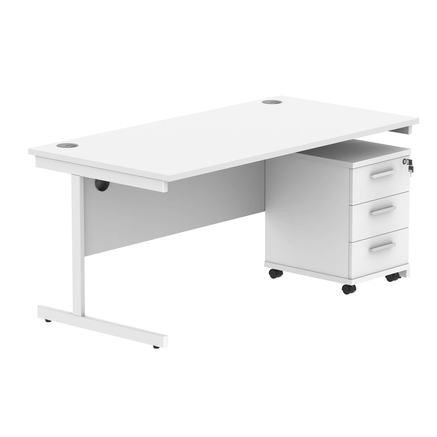 Single Upright Rectangular Desk + 3 Drawer Mobile Under Desk Pedestal (FSC) | 1600 X 800 | Arctic White/White