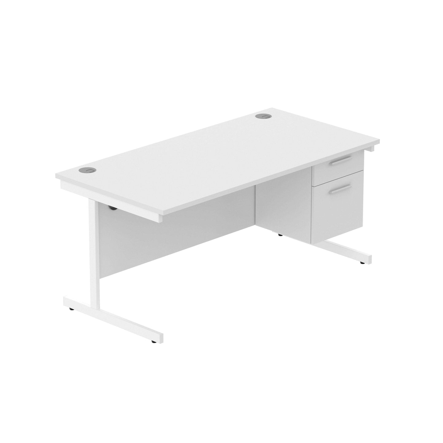 Office Rectangular Desk with Steel Single Upright Cantilever Legs + 2 Drawer Fixed Pedestal (FSC) | 1600X800 | Arctic White/White