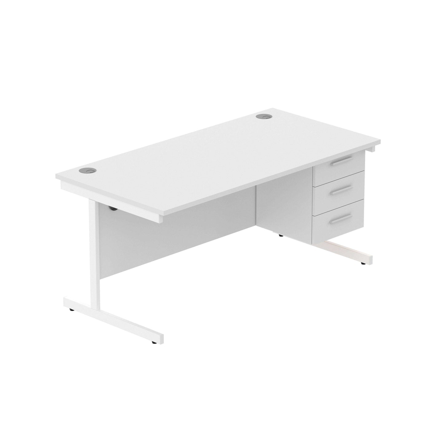 Office Rectangular Desk with Steel Single Upright Cantilever Legs + 3 Drawer Fixed Pedestal (FSC) | 1600X800 | Arctic White/White