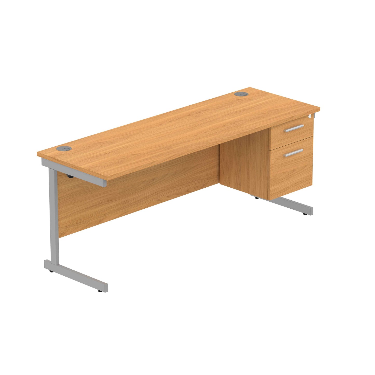 Office Rectangular Desk with Steel Single Upright Cantilever Legs + 2 Drawer Fixed Pedestal (FSC) | 1800X600 | Norwegian Beech/Silver