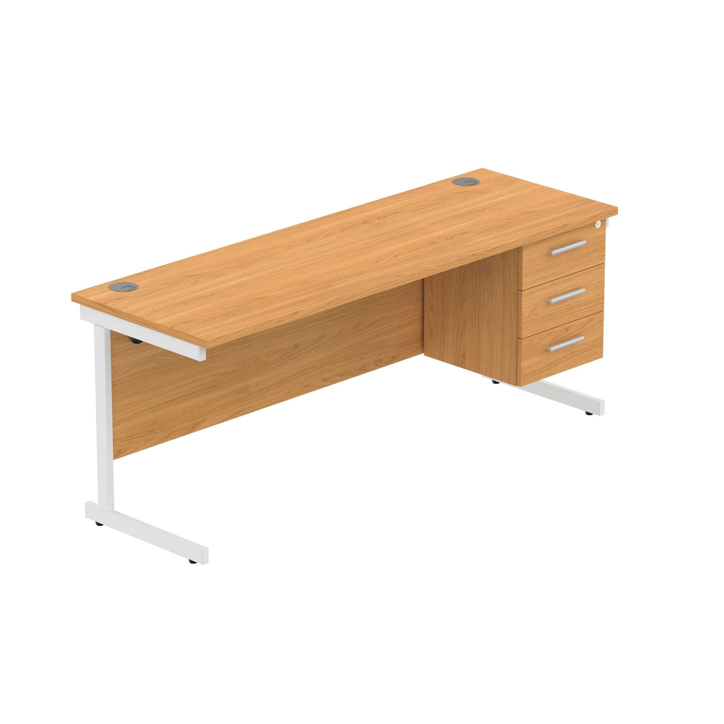 Office Rectangular Desk with Steel Single Upright Cantilever Legs + 3 Drawer Fixed Pedestal (FSC) | 1800X600 | Norwegian Beech/White
